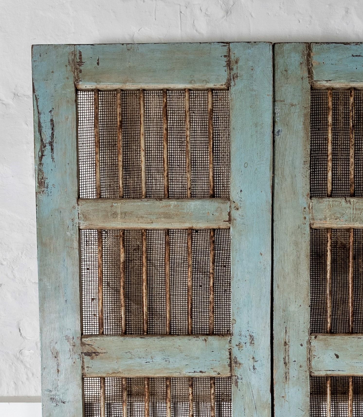 Antique Solid Teak French Chateau Sutter Mesh Doors with Original Ironmongery For Sale 2