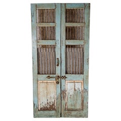 Antique Solid Teak French Chateau Sutter Mesh Doors with Original Ironmongery
