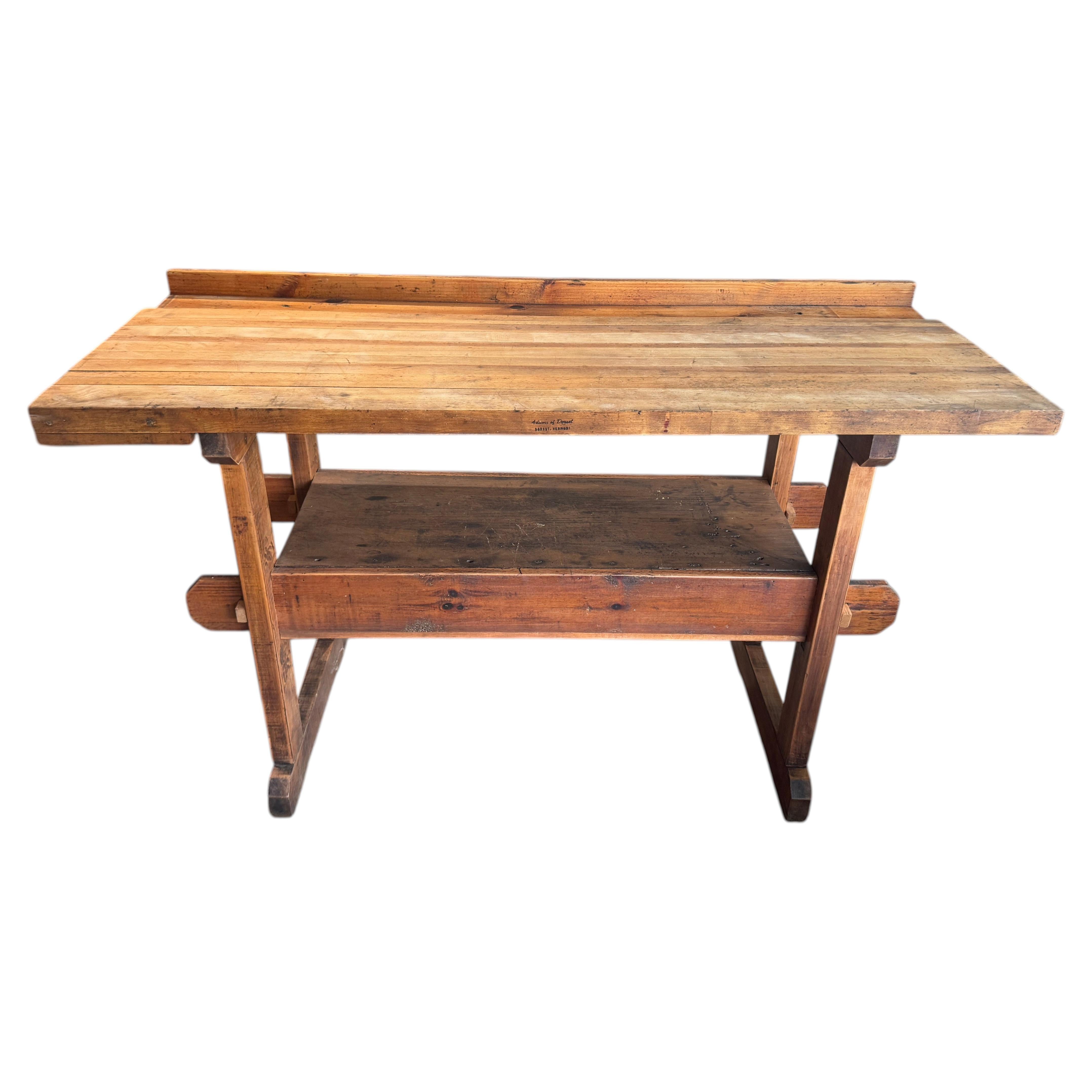 Antique Solid Wood Carpenter's Workbench For Sale