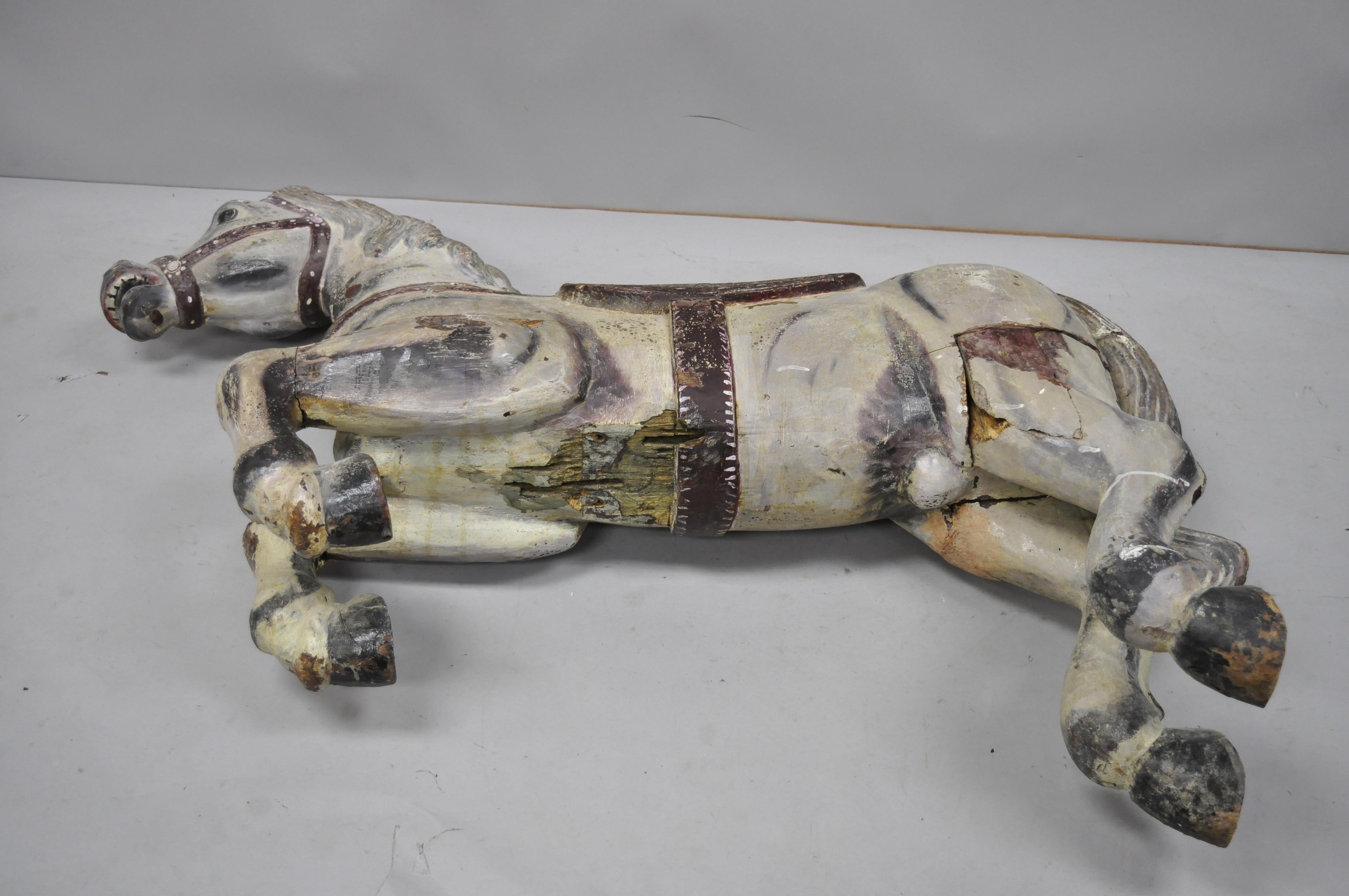 Antique Solid Wood Carved and Painted Carousel Style Horse In Good Condition In Philadelphia, PA