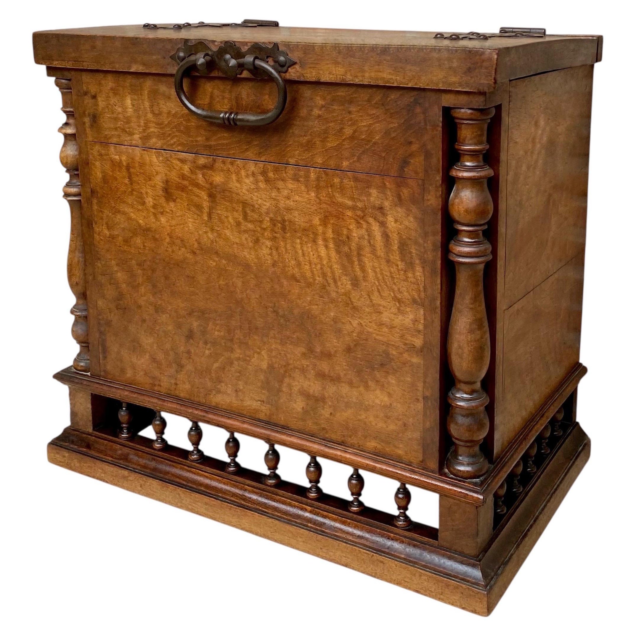 Antique Solid Wood Chest with Turned Columns, 1920s For Sale