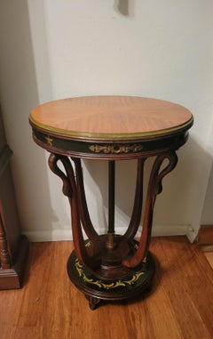 Antique Art Nouveau Solid Wood Table with Brass Details, 1920