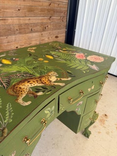 Antique Solid Wood Vanity or Console – Custom Hand-Painted Boho Tropical Décor