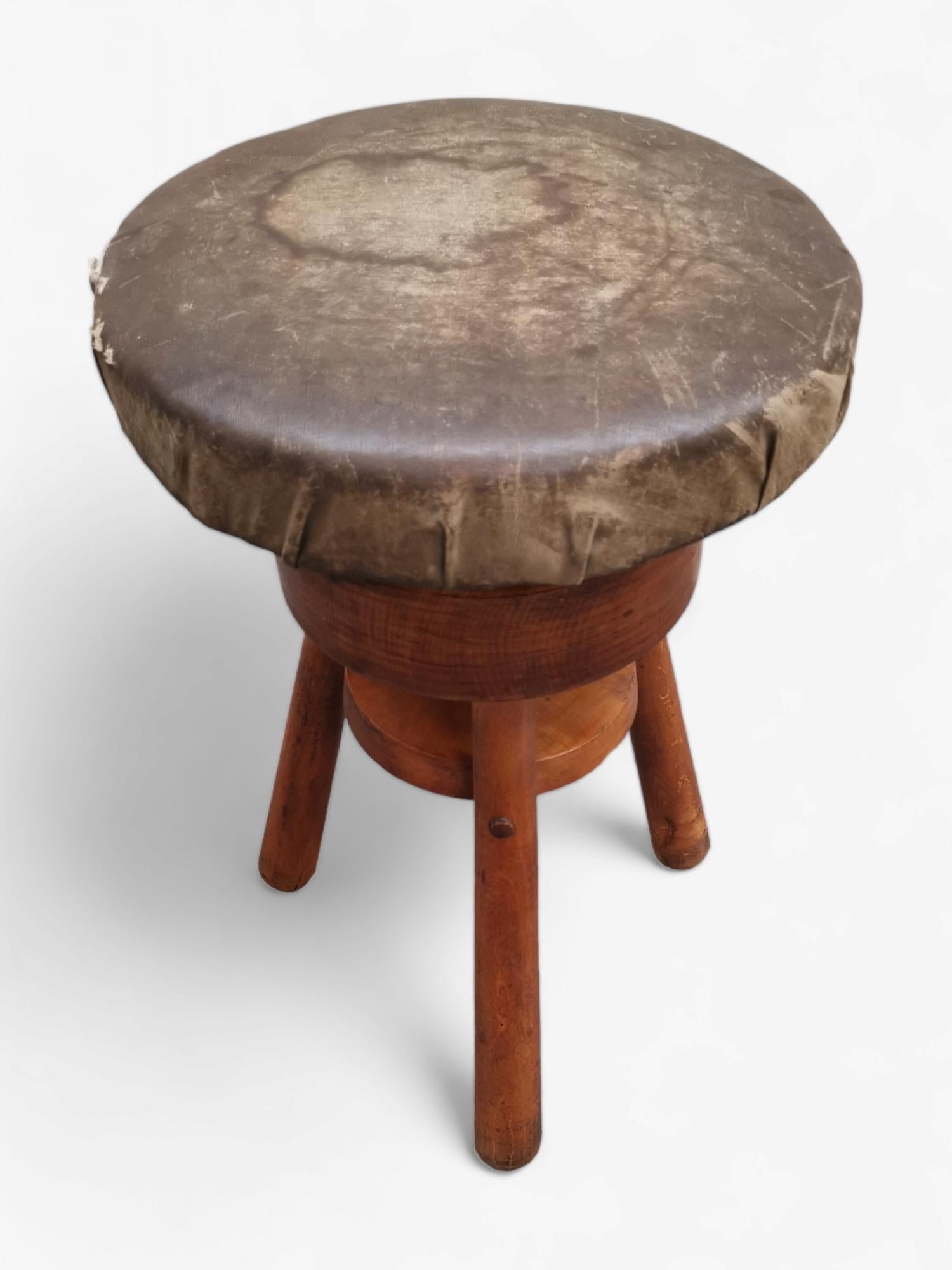 Brutalist Antique Solid work stool, adjustable height