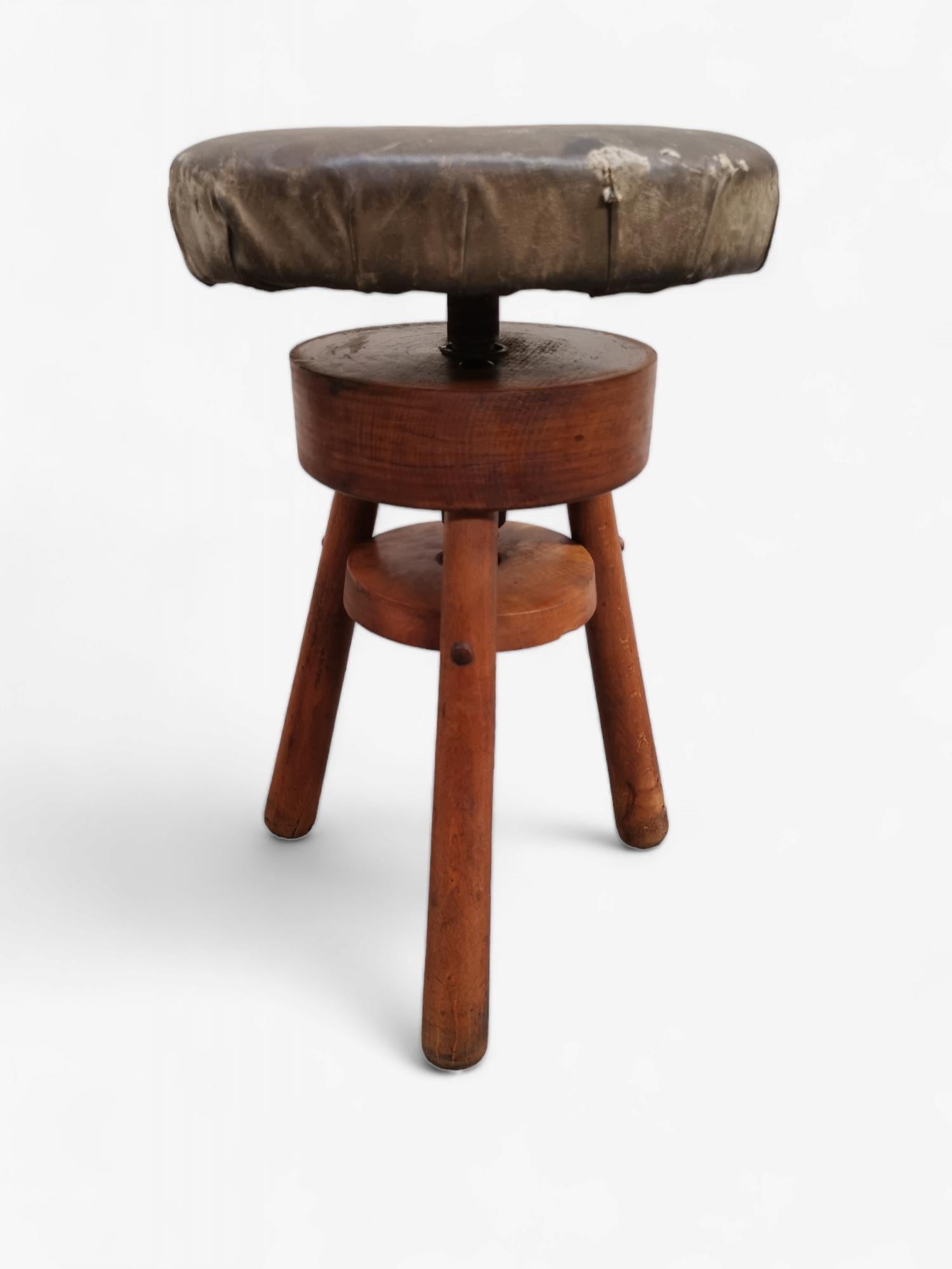 Danish Antique Solid work stool, adjustable height