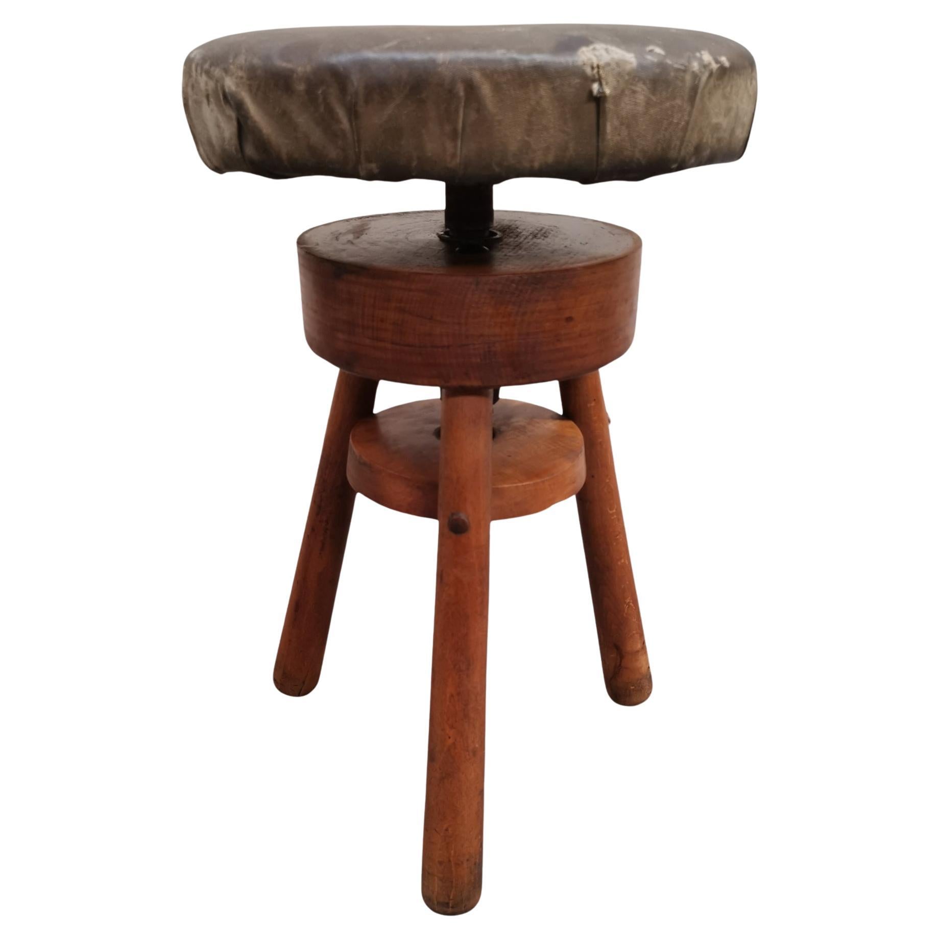 Antique Solid work stool, adjustable height