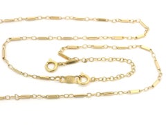 Antique Solid Yellow Gold Fancy Link Chain w/ Nice Oval Grey Opal Slide Pendant