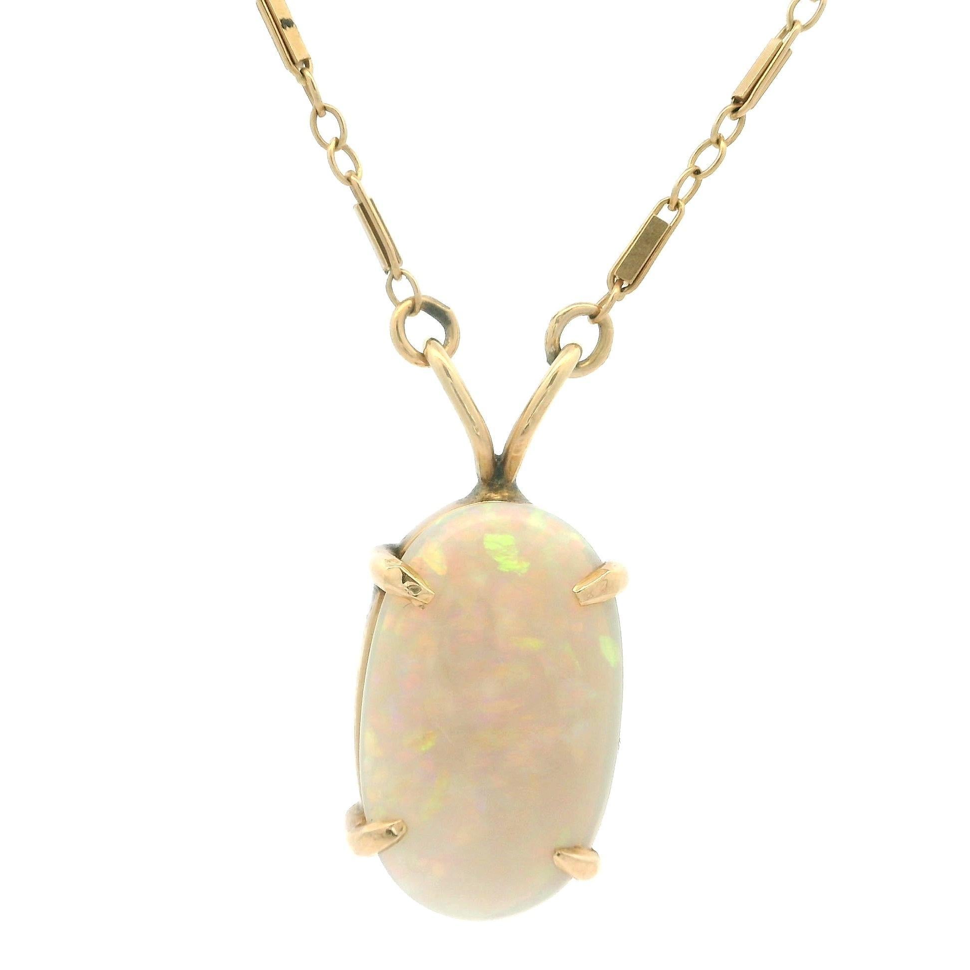 Taille cabochon Antiquities Solid Yellow Gold Fancy Link Chain w/ Nice Oval Grey Opal Slide Pendentif en vente