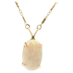 Cadena de Eslabones de Oro Amarillo Macizo Antiguo con Colgante de Ópalo Gris Ovalado
