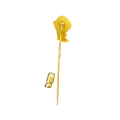 Antique Solid Yellow Gold Lady Face Stickpin with Seed Pearls & Diamond Accent