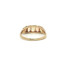 Antike solide Gelbgold Oval Cabochon feurigen Opal & Rose Cut Diamond Band Ring