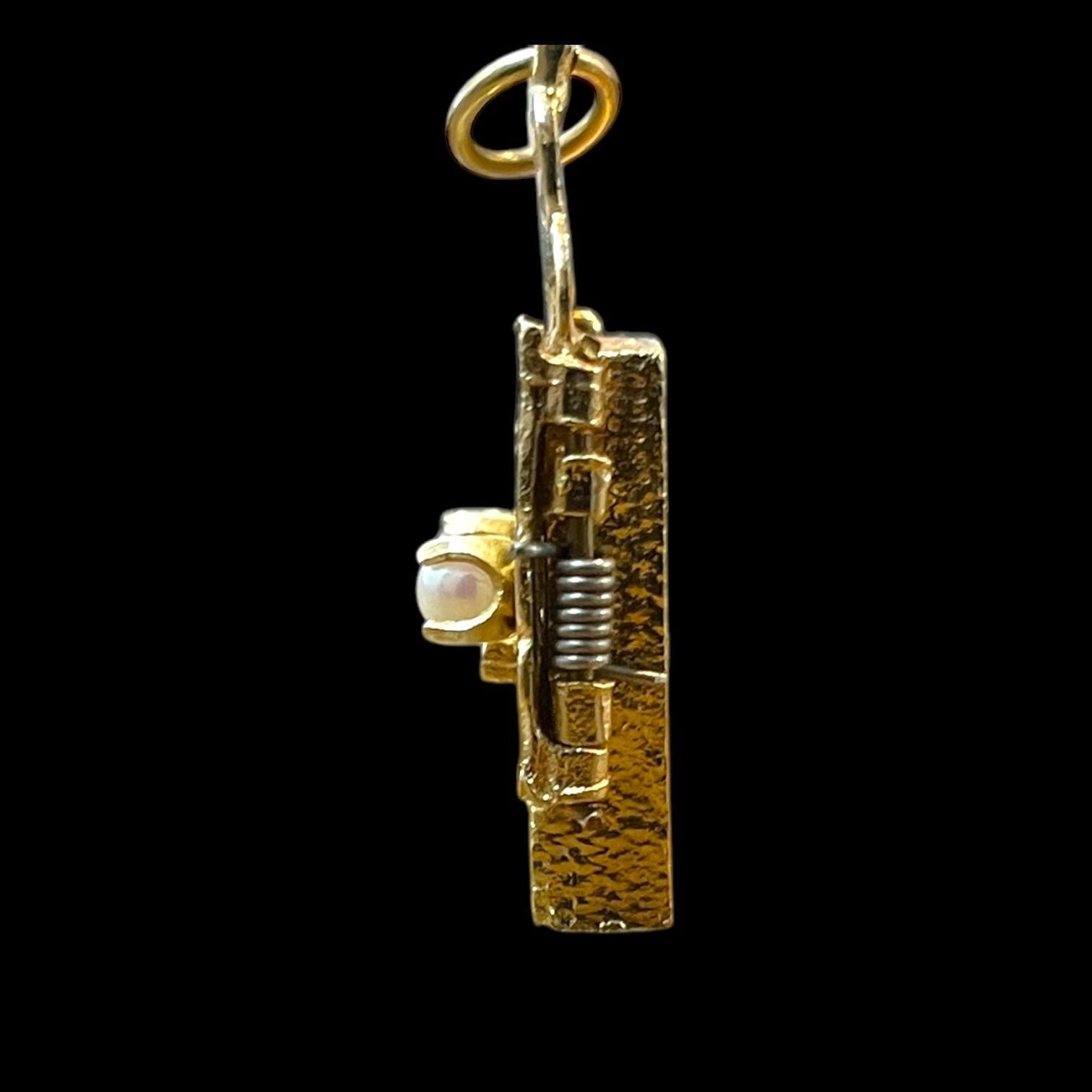 Women's or Men's Antique Solid Yellow Gold Pearl Torah Pendant & Charm