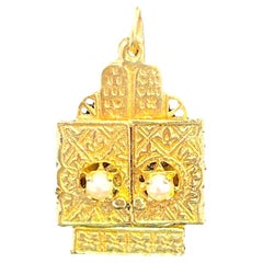 Antique Solid Yellow Gold Pearl Torah Pendant & Charm