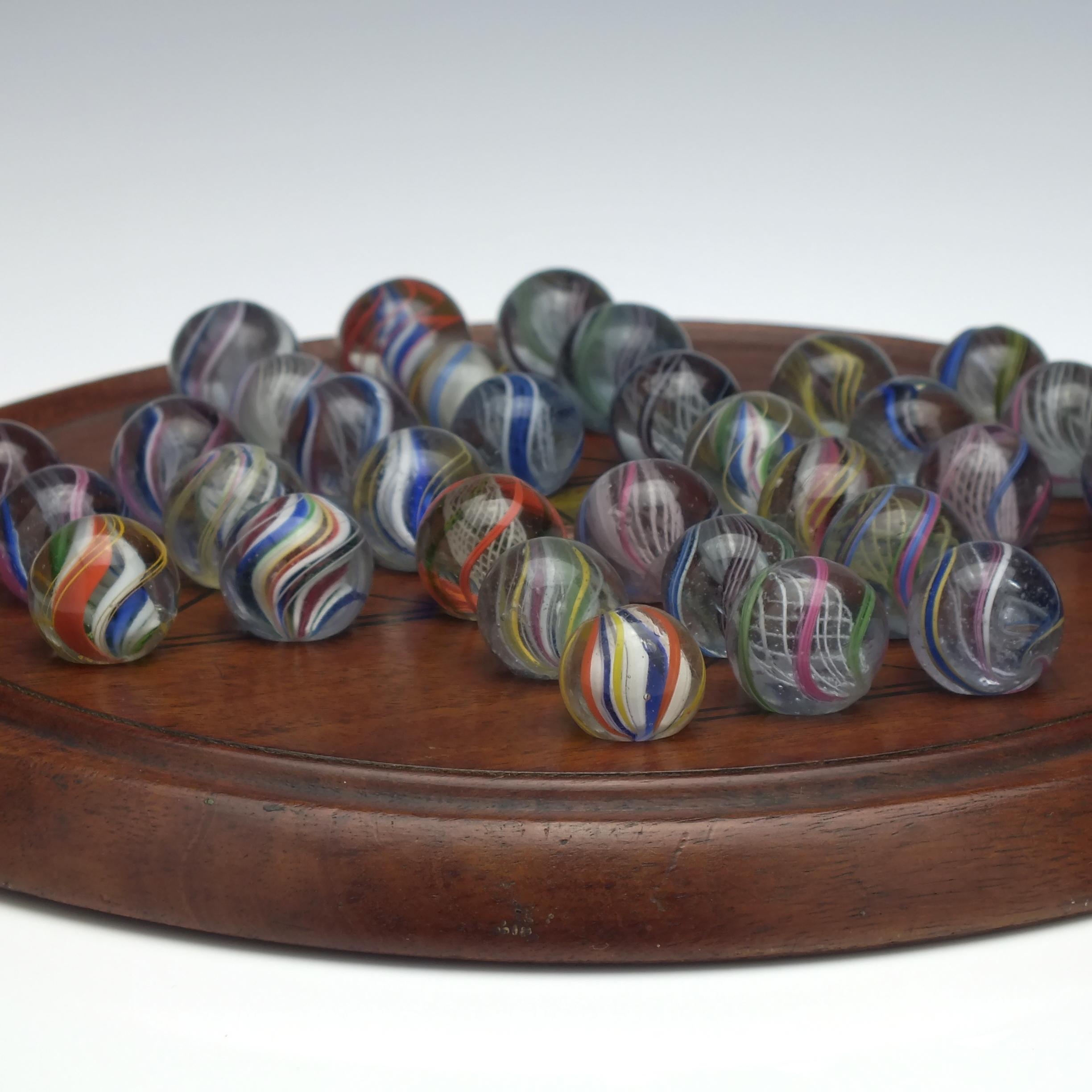 Victorian Antique Solitaire Board and 19th Century German Marbles, circa 1870