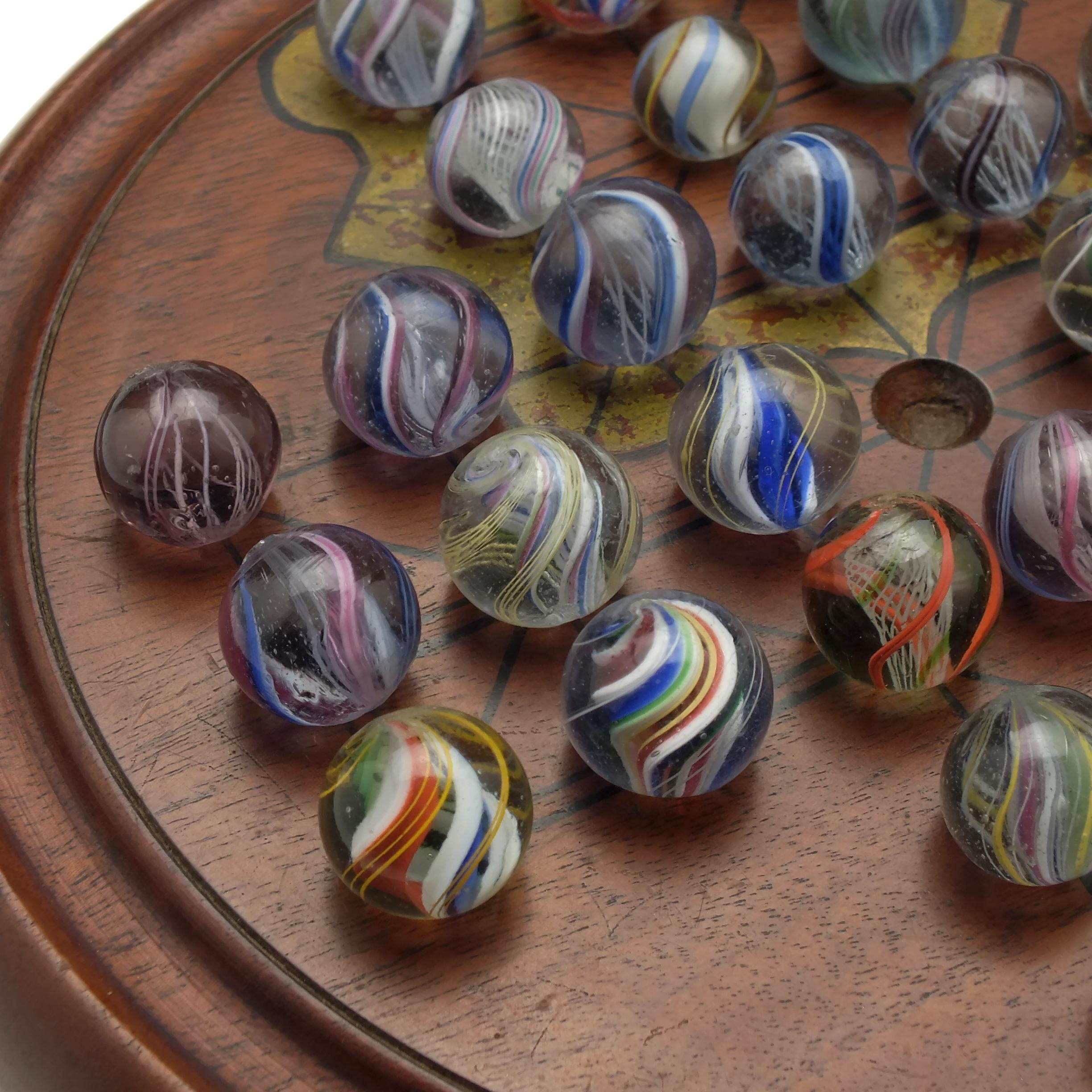 Late 19th Century Antique Solitaire Board and 19th Century German Marbles, circa 1870