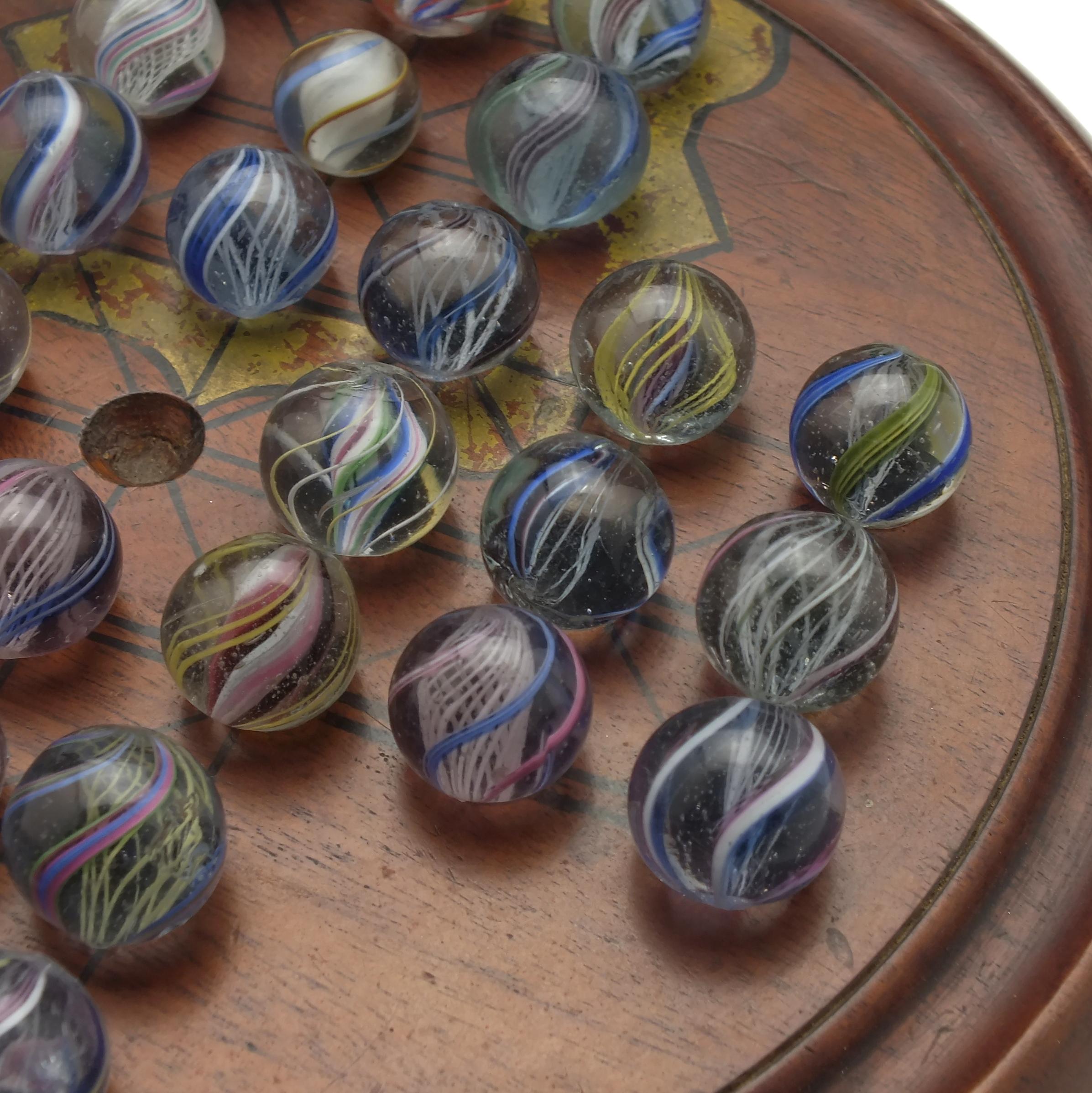 Glass Antique Solitaire Board and 19th Century German Marbles, circa 1870