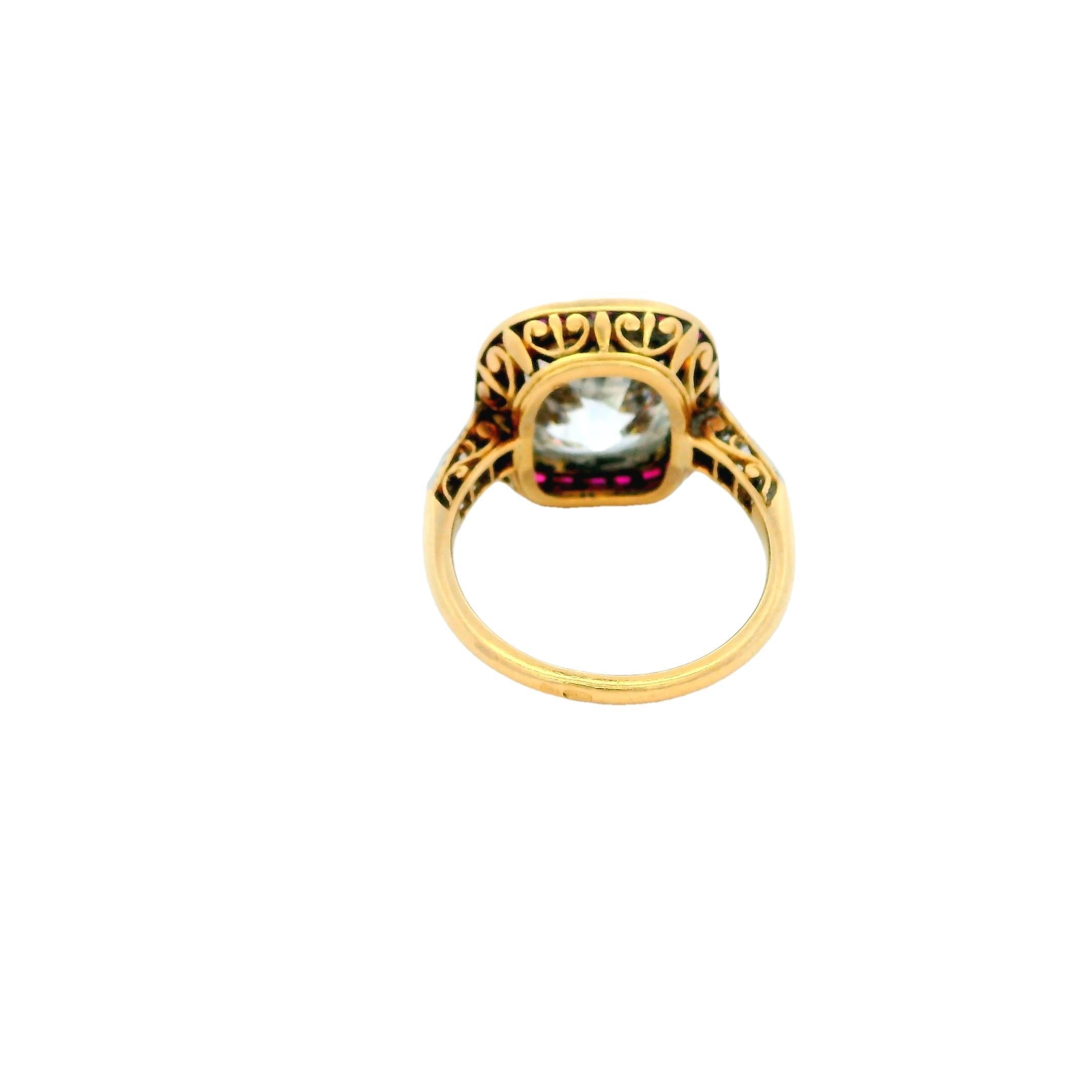 Women's or Men's Antique Solitaire Cushion & Rubies Ring GIA Certified For Sale