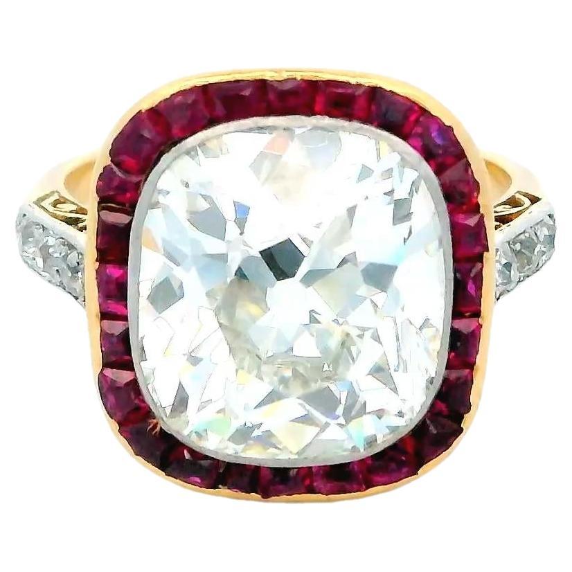 Anillo Antiguo Solitario Cojín y Rubíes Certificado GIA