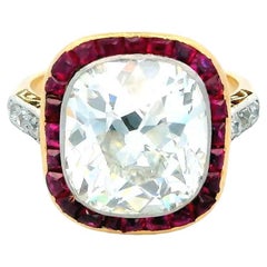 Antique Solitaire Cushion & Rubies Ring GIA Certified