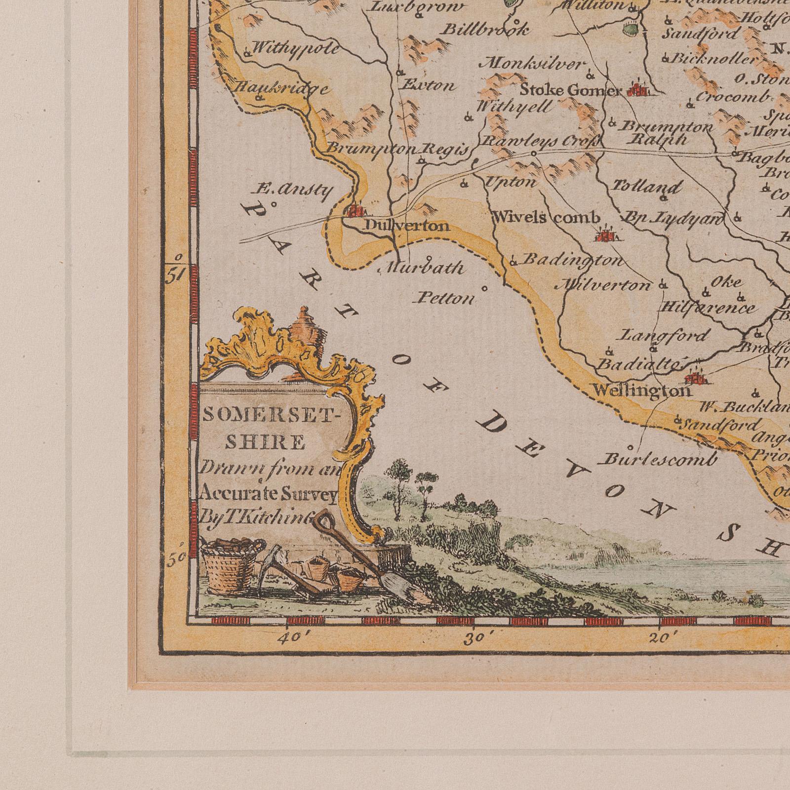 Verre Carte ancienne du Somerset, Thomas Kitchin, anglais, référence cartographique, géorgienne en vente