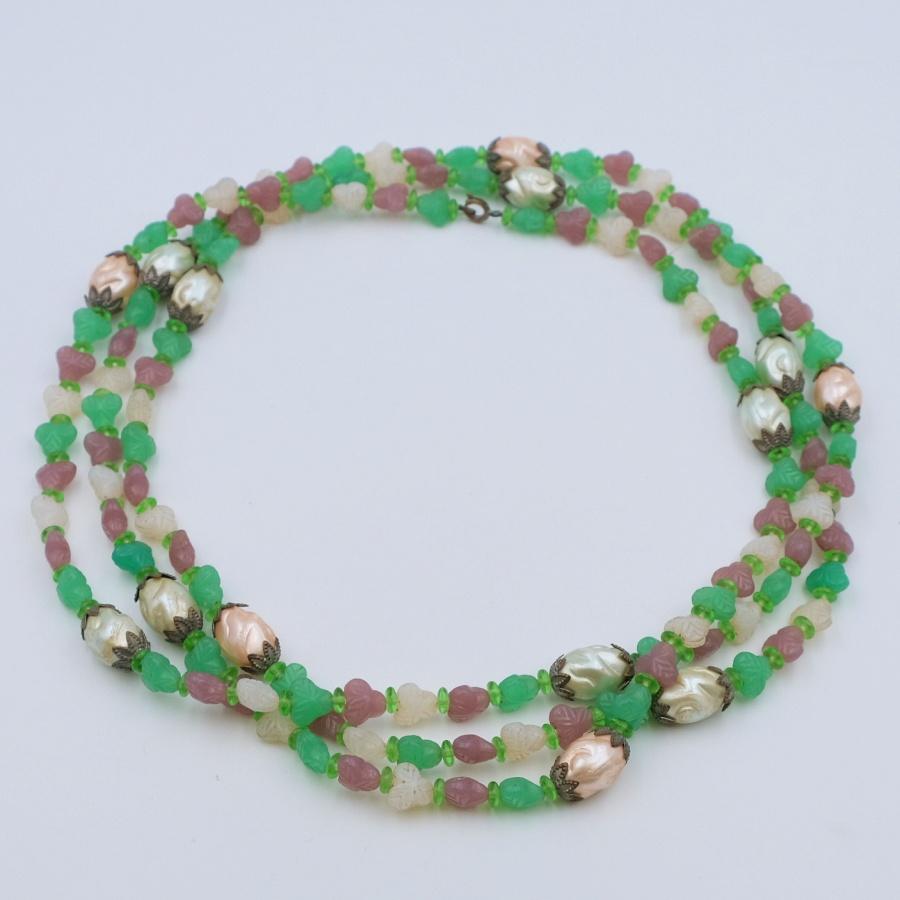 Women's or Men's Antique Sotuar Green Pink Beads 1930's