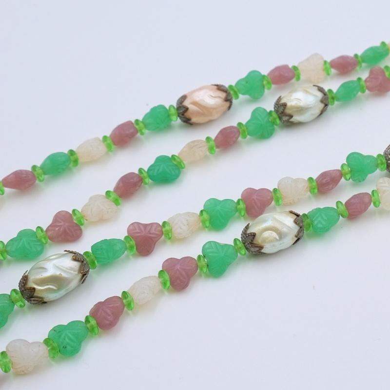 Antique Sotuar Green Pink Beads 1930's 1