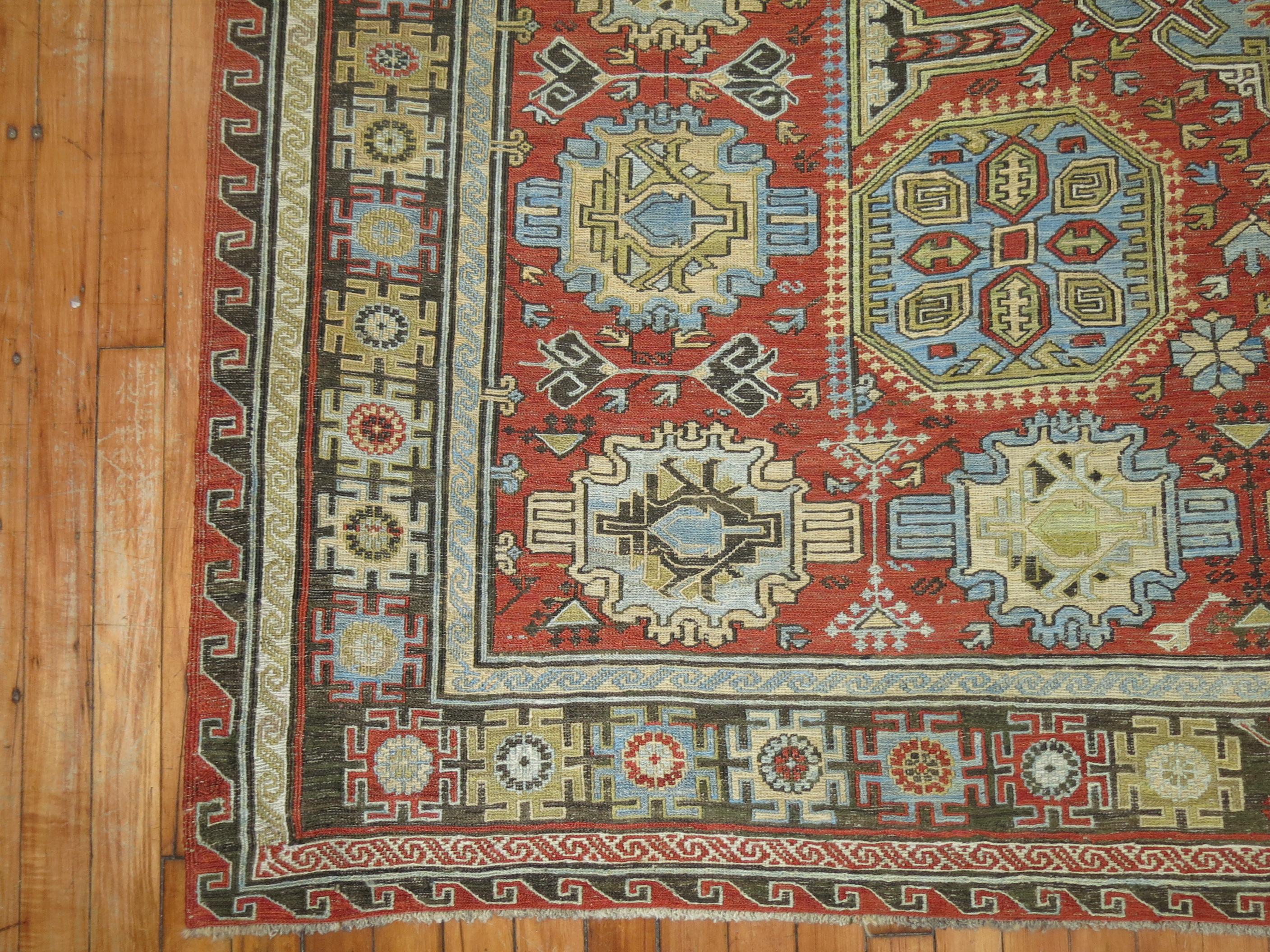 Antiker Soumac Flachgewebe-Teppich in Galeriengröße, antik (Kaukasisch) im Angebot