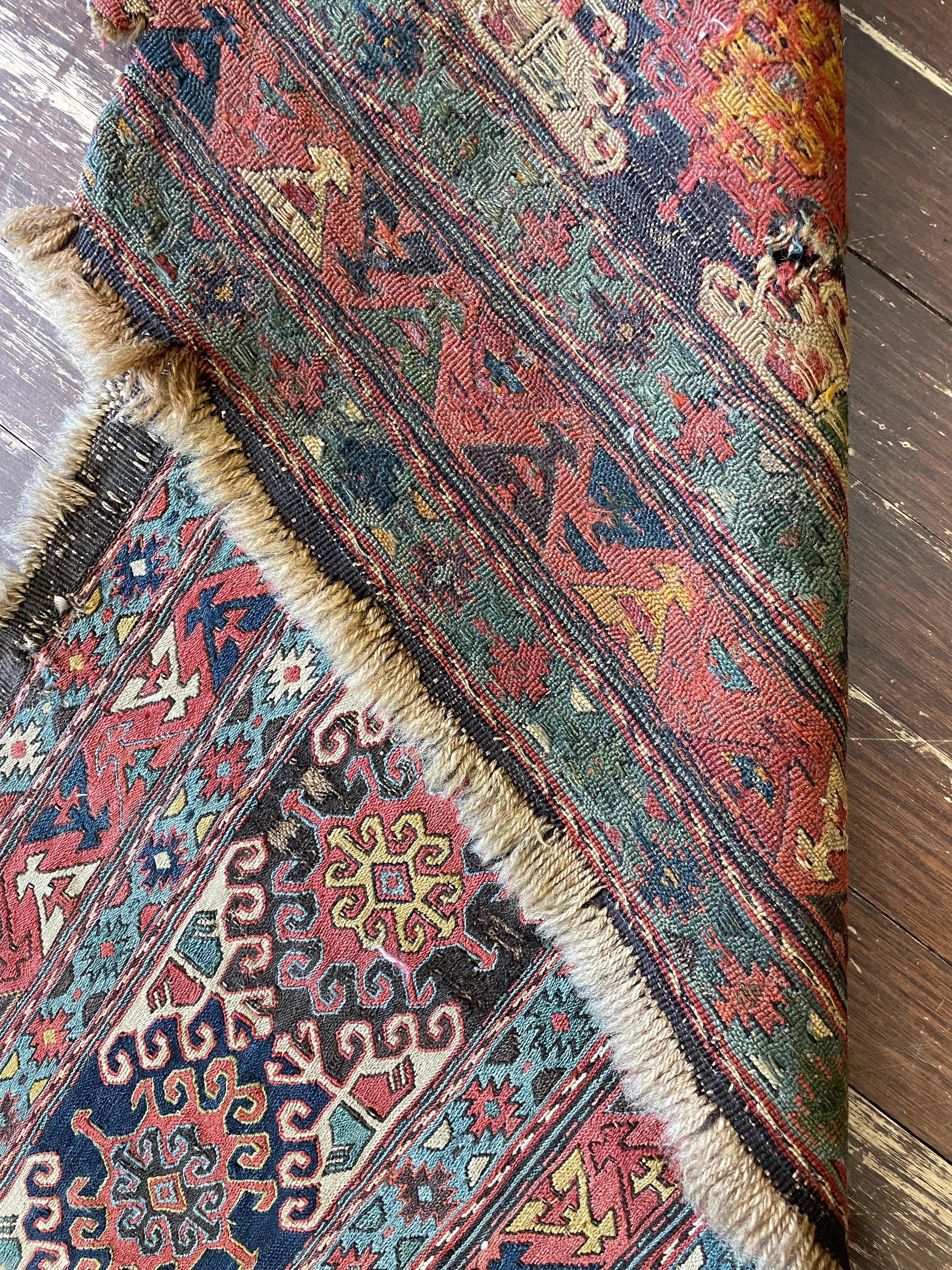 Antiker Soumak Kaukasischer Kilim Teppich/Tasche, um 1870 AS IS (Handgeknüpft) im Angebot