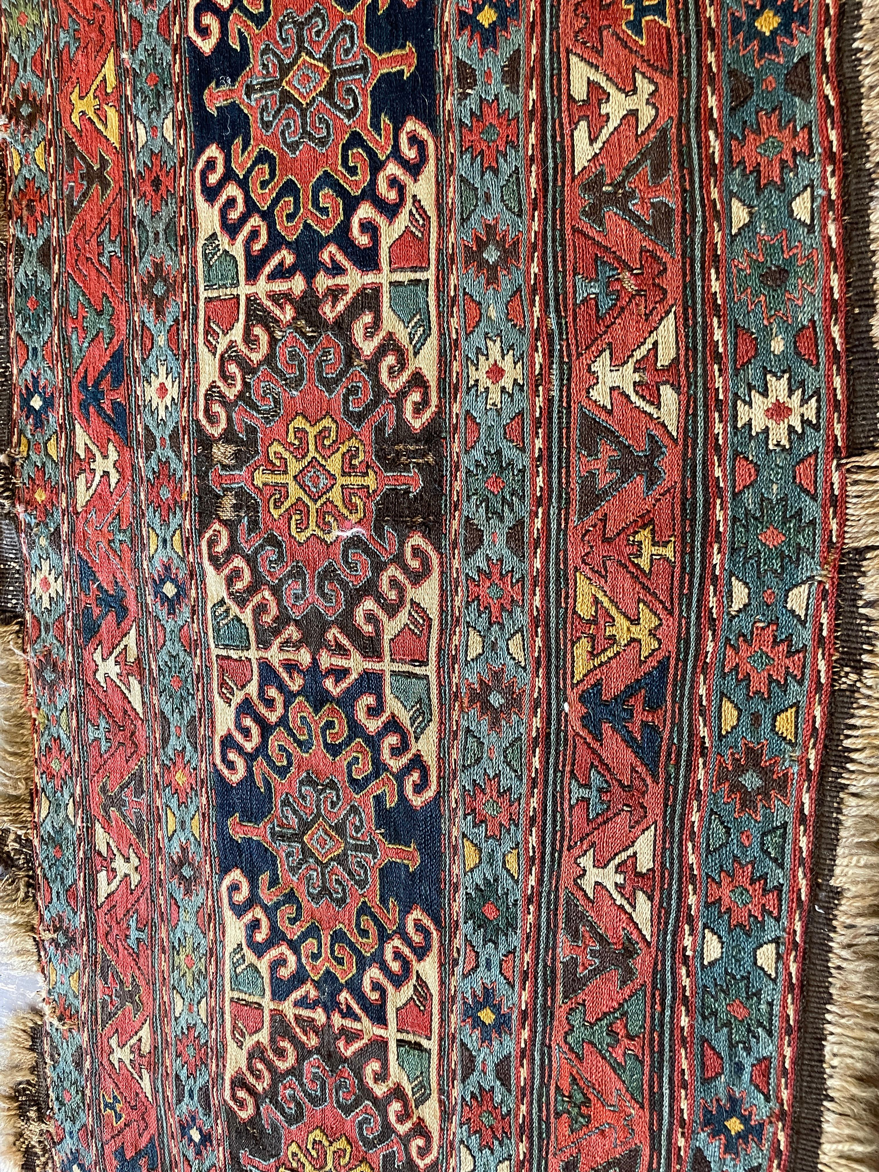 Antiker Soumak Kaukasischer Kilim Teppich/Tasche, um 1870 AS IS im Zustand „Gut“ im Angebot in Evanston, IL