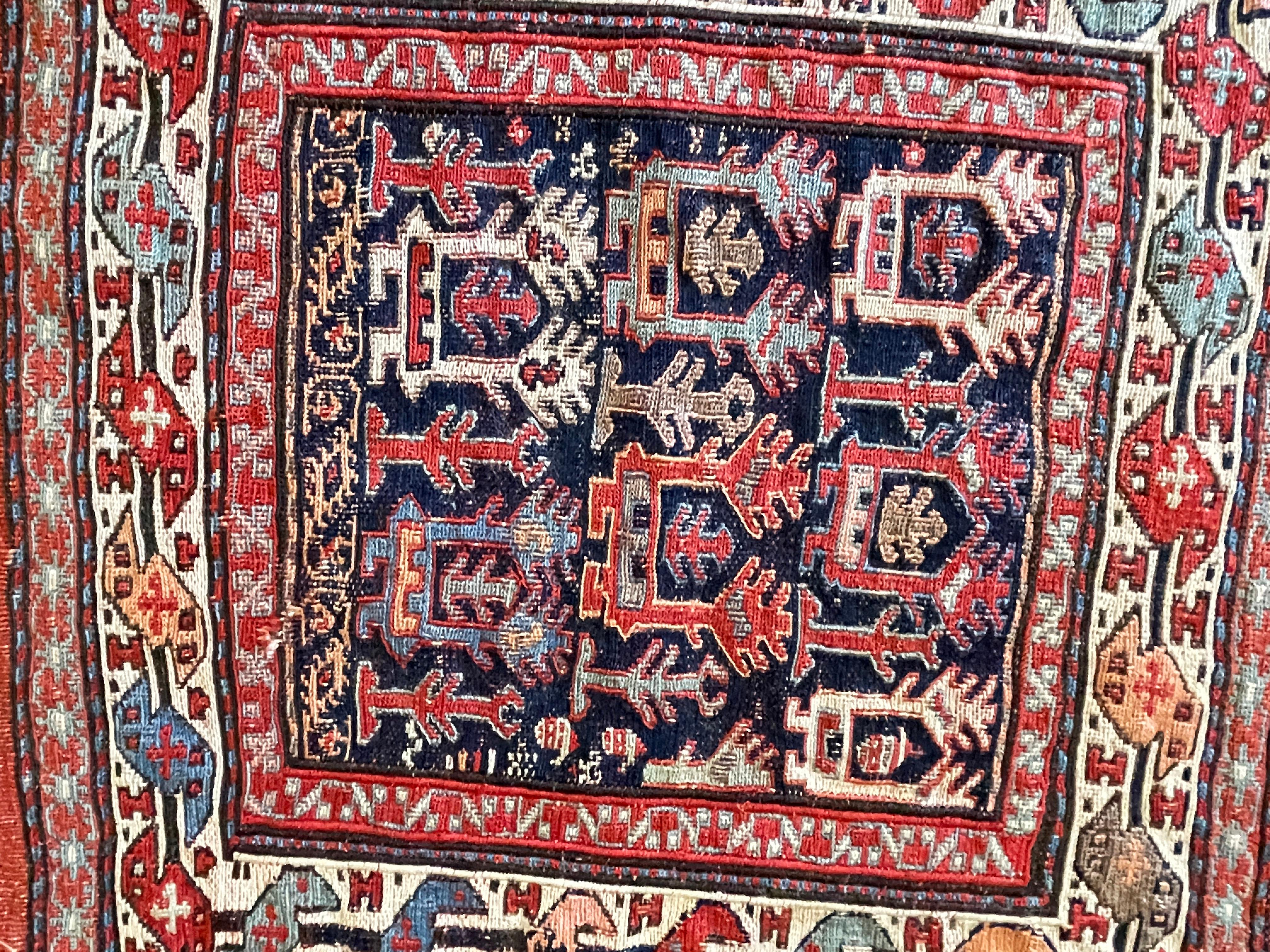 Hand-Knotted Antique Soumak Caucasian Kilim Rug/Bag For Sale
