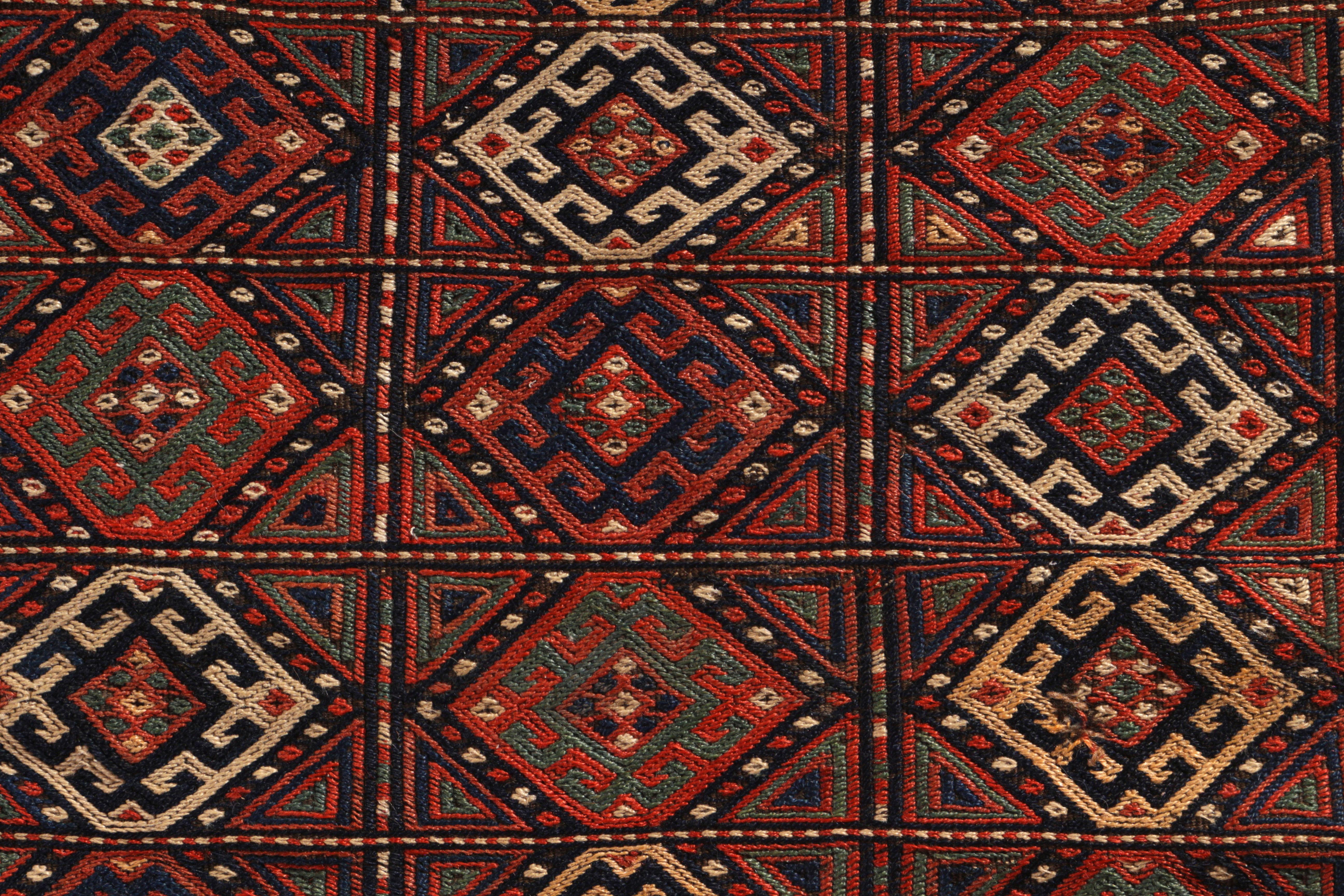 Hand-Woven Antique Soumak Kilim Red Russian Tribal Flat-Weave by Rug & Kilim