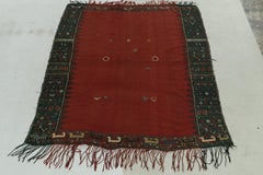 Antique Soumak Kilim Rug in Red, Black Border with Tribal Pattern by Rug & Kilim