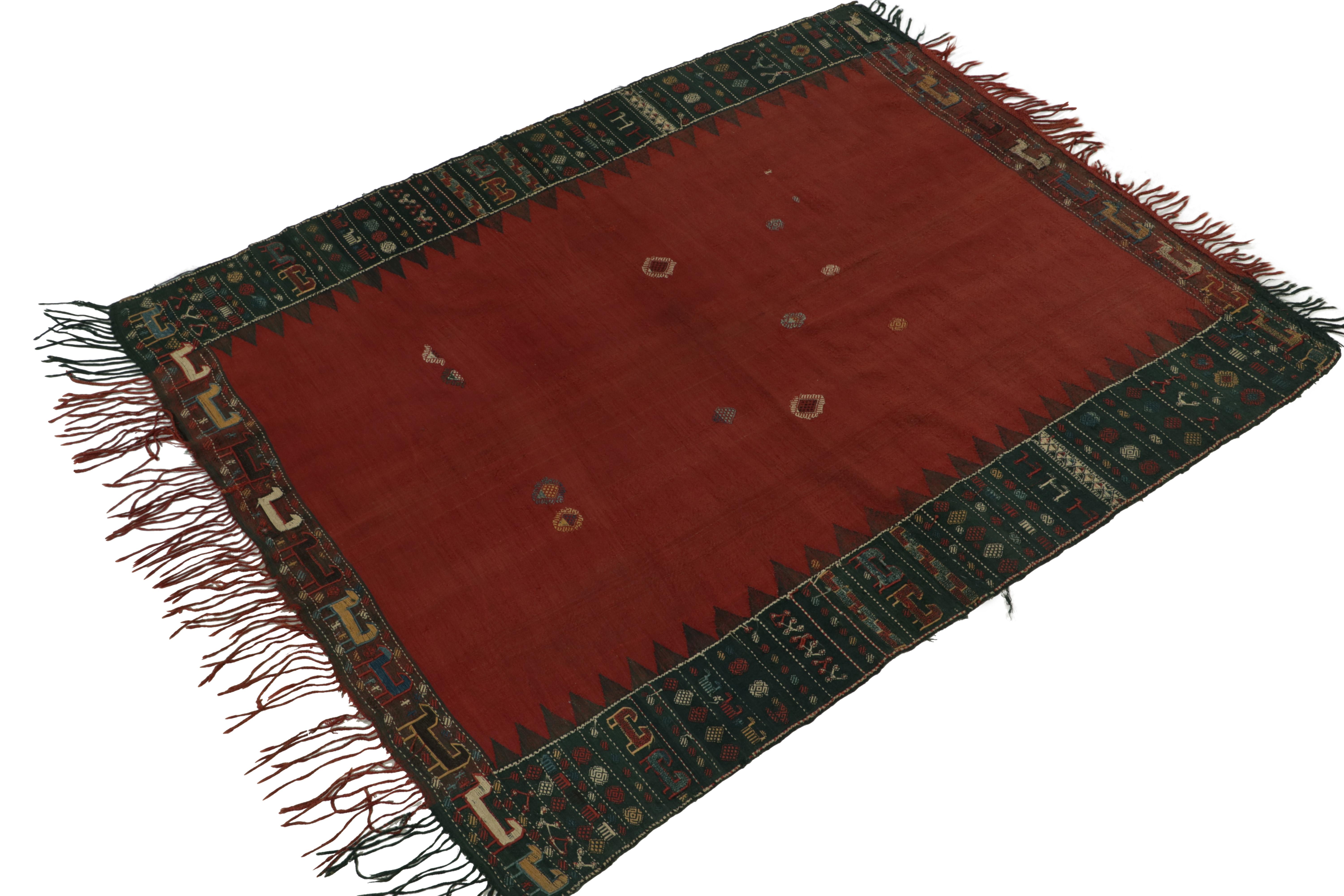 Russian Antique Soumak Kilim Rug in Red, Black Border with Tribal Pattern by Rug & Kilim For Sale