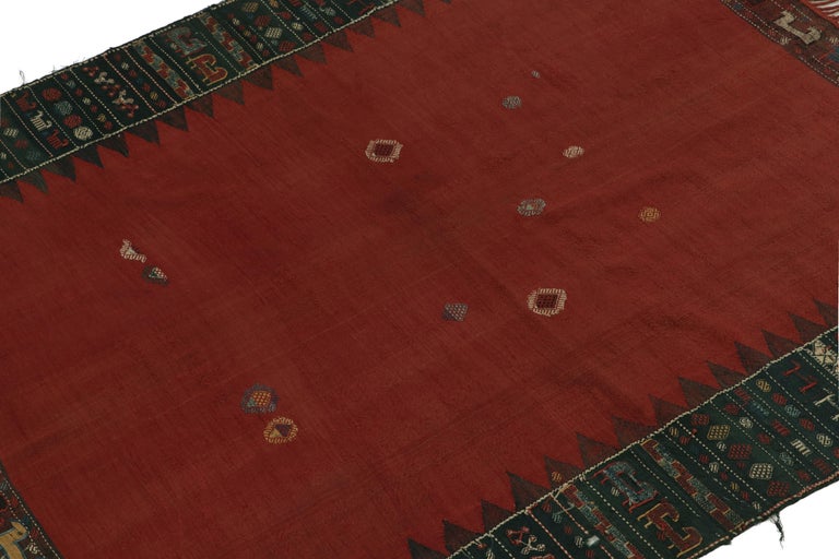 Kilim Rugs Border Antique Soumak Kilim Rug in Red, Black Border with Tribal Pattern by ...