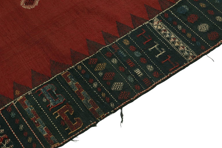Antique Soumak Kilim Rug in Red, Black Border with Tribal Pattern by