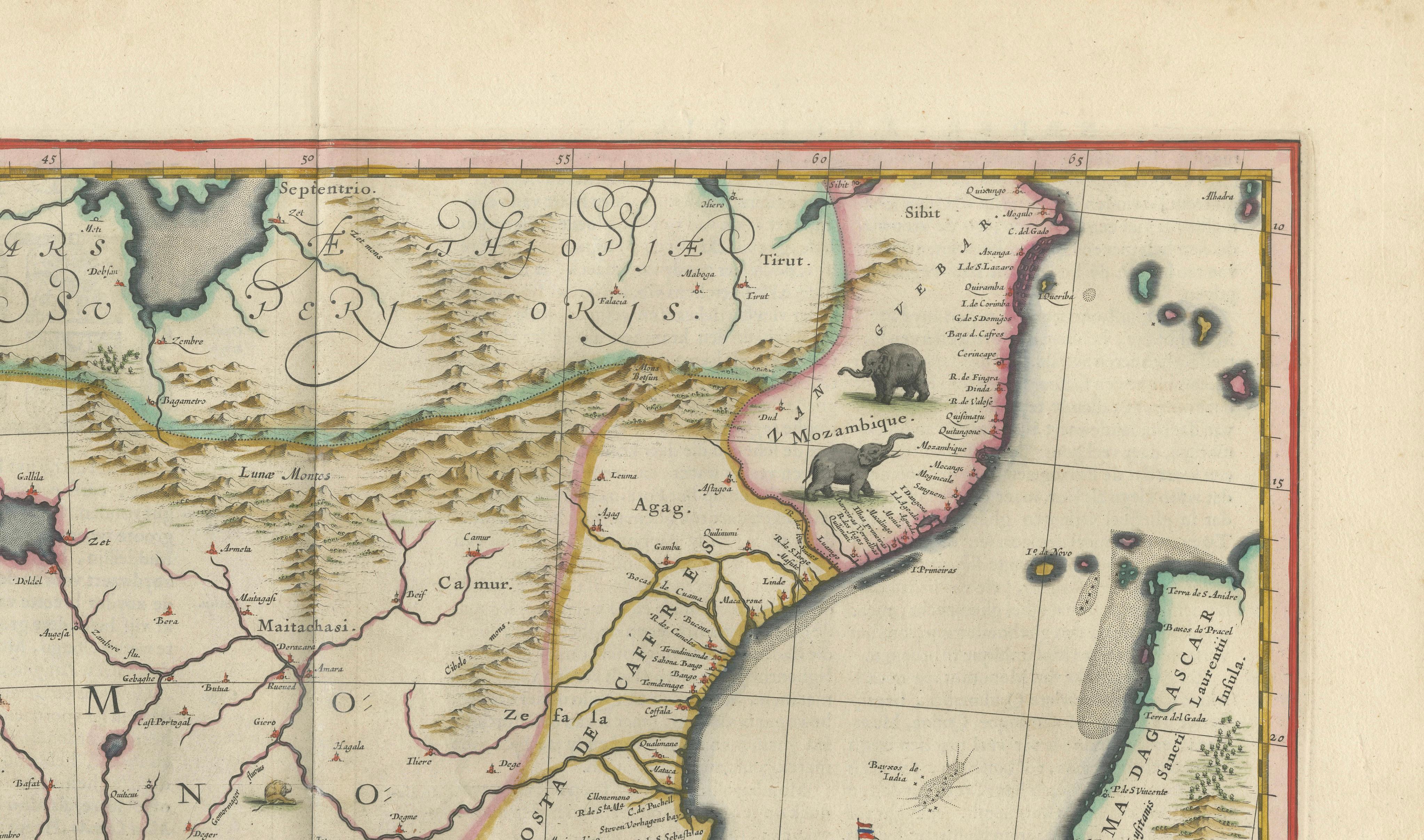 Antique South Africa Map Blaeu c.1642 – Cape of Good Hope, Ships