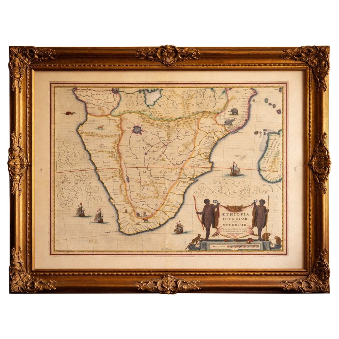 Antique South Africa Map Blaeu c.1642 – Cape of Good Hope, Ships