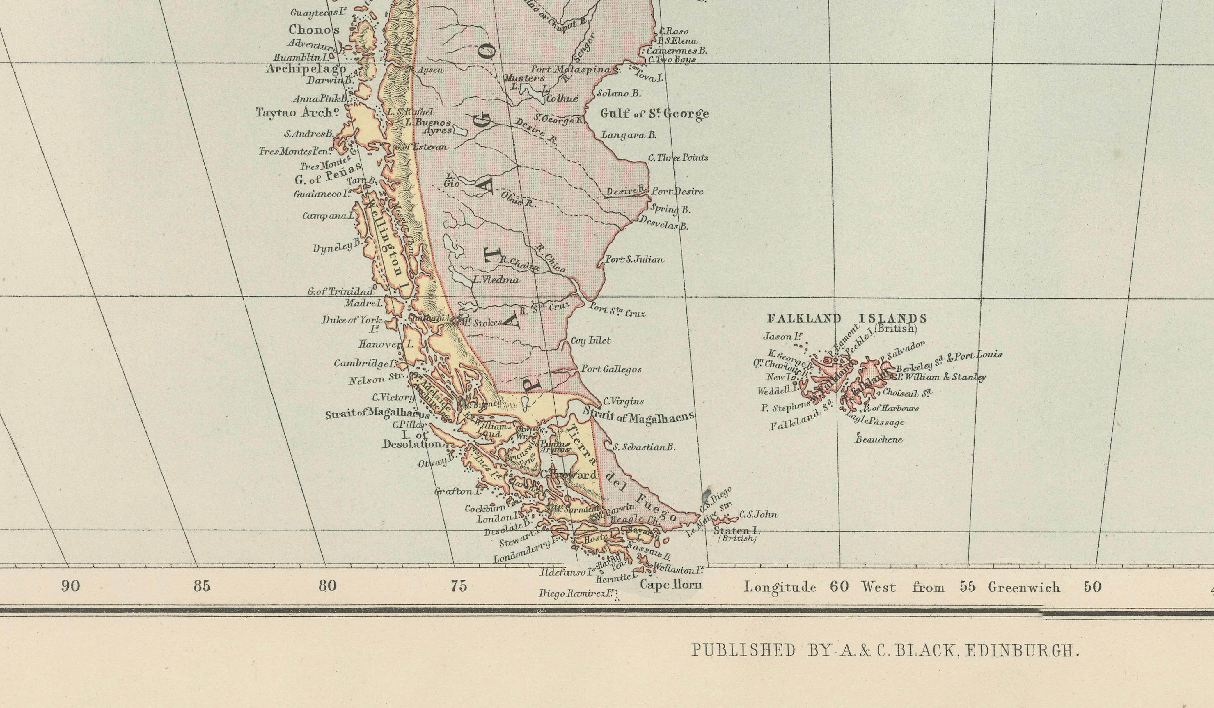 Antique South America Map, Brazil, Argentina, Chile, Bartholomew, 1884