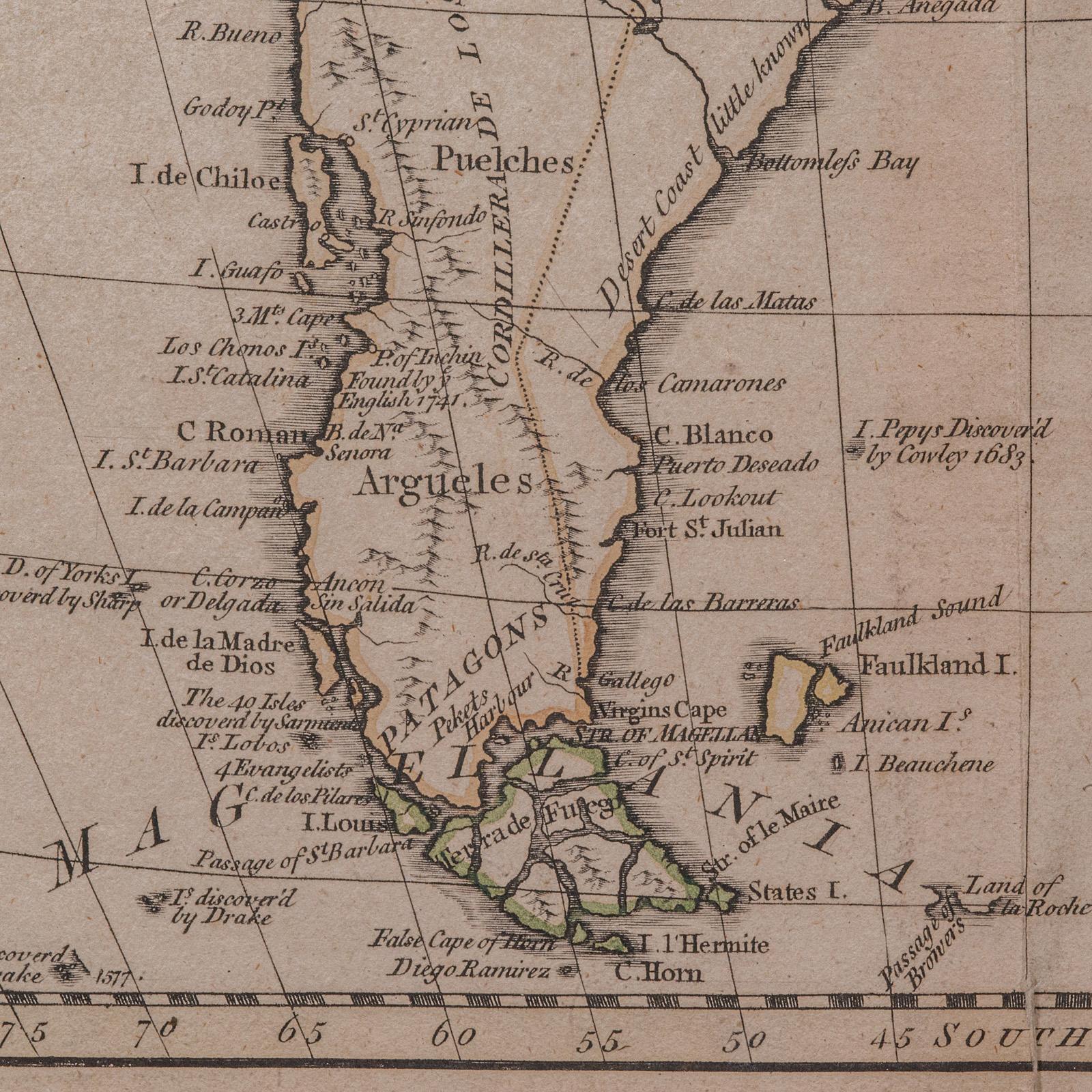 Carte ancienne de l'Amérique du Sud, anglaise, cartographie encadrée, De La Rochette, géorgienne en vente 3