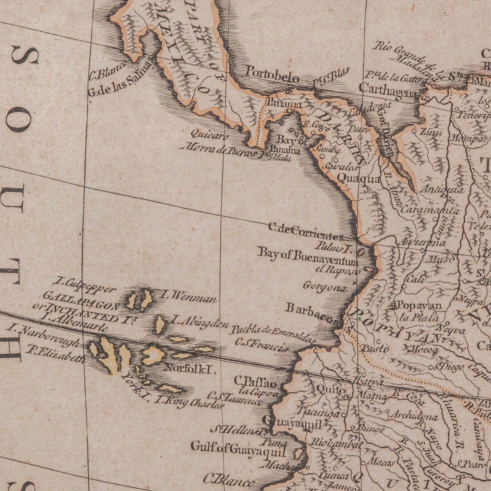Carte ancienne de l'Amérique du Sud, anglaise, cartographie encadrée, De La Rochette, géorgienne Bon état - En vente à Hele, Devon, GB