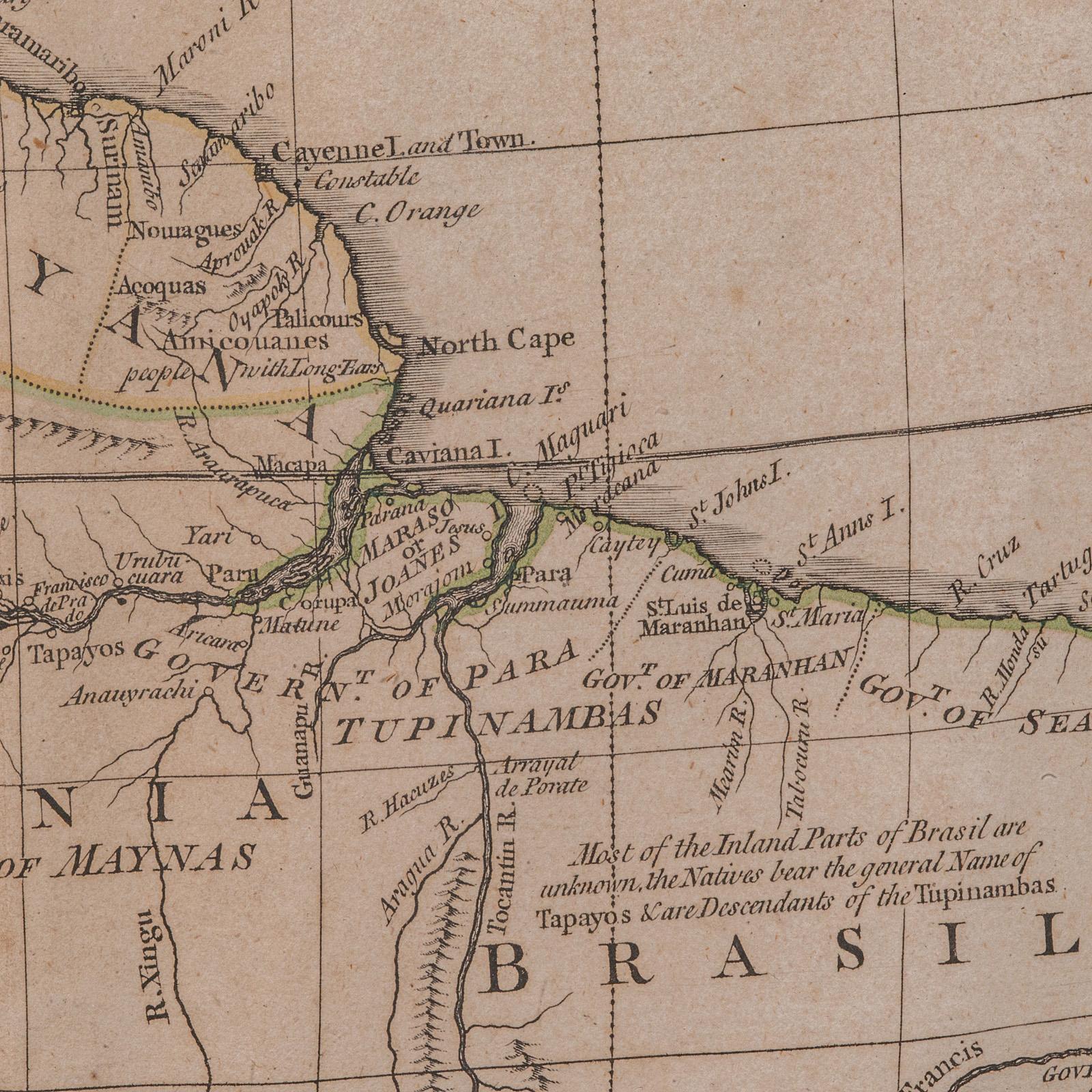 Fin du XVIIIe siècle Carte ancienne de l'Amérique du Sud, anglaise, cartographie encadrée, De La Rochette, géorgienne en vente