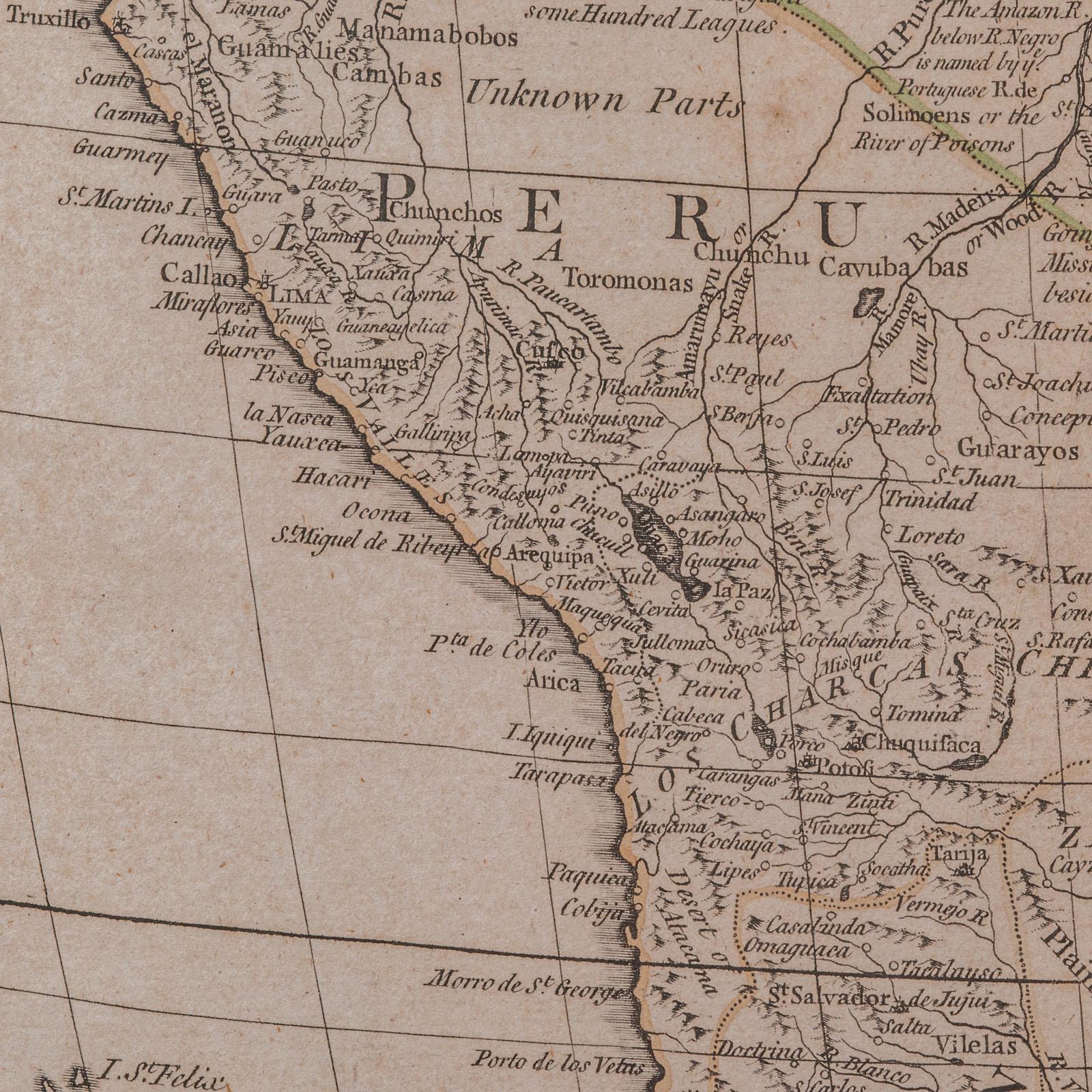 Carte ancienne de l'Amérique du Sud, anglaise, cartographie encadrée, De La Rochette, géorgienne en vente 1