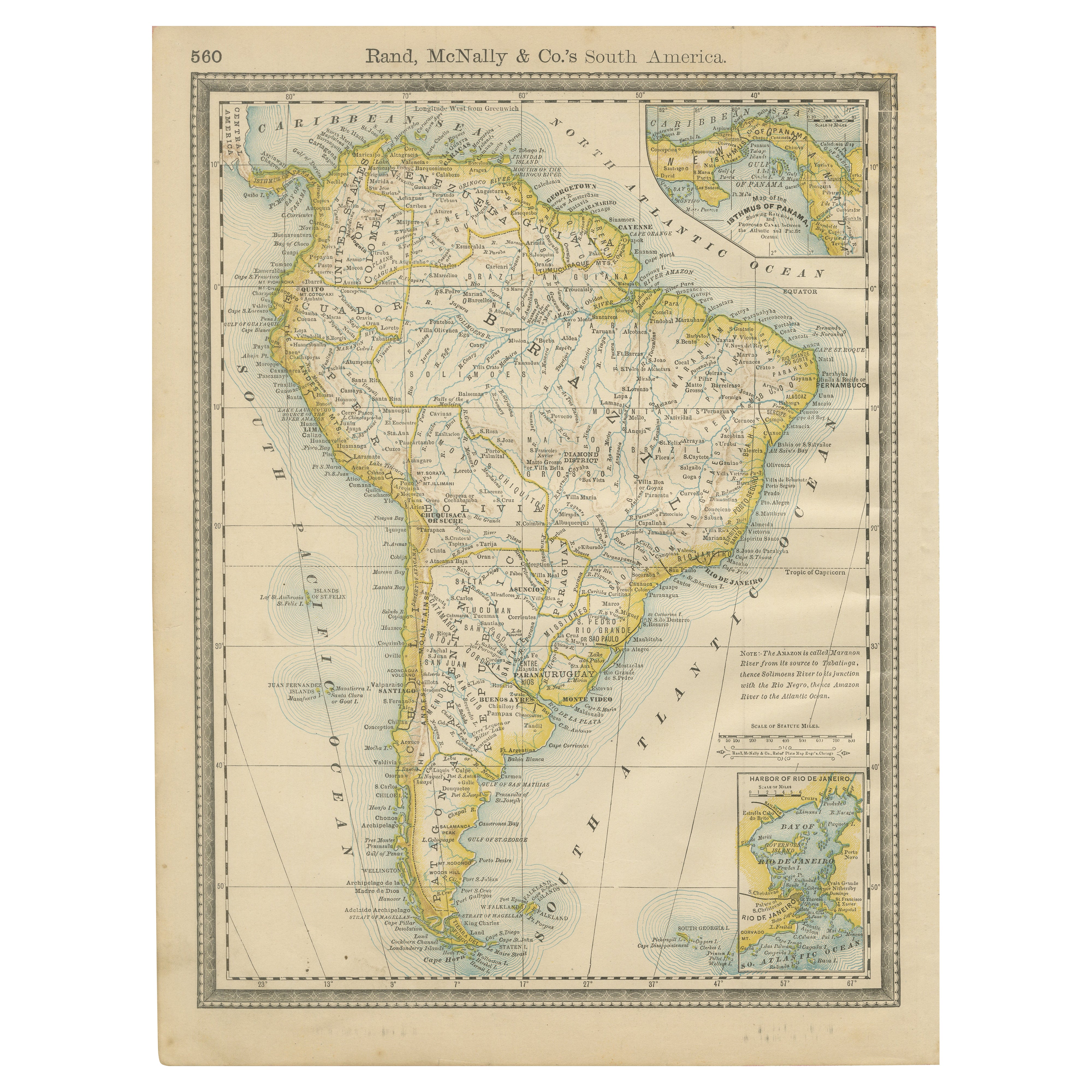 Antique South America Map Wall Art – Brazil, Andes 
Amazon, Rand McNally, 1888