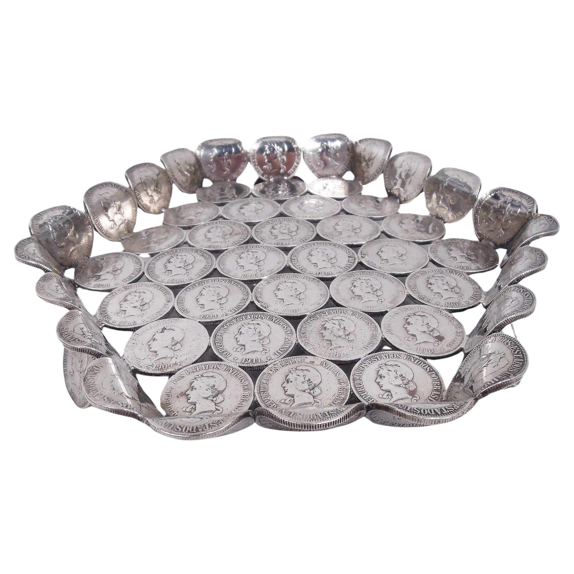 Antique South American Coin Silver Dish Comprised of Brazilian Reis For Sale