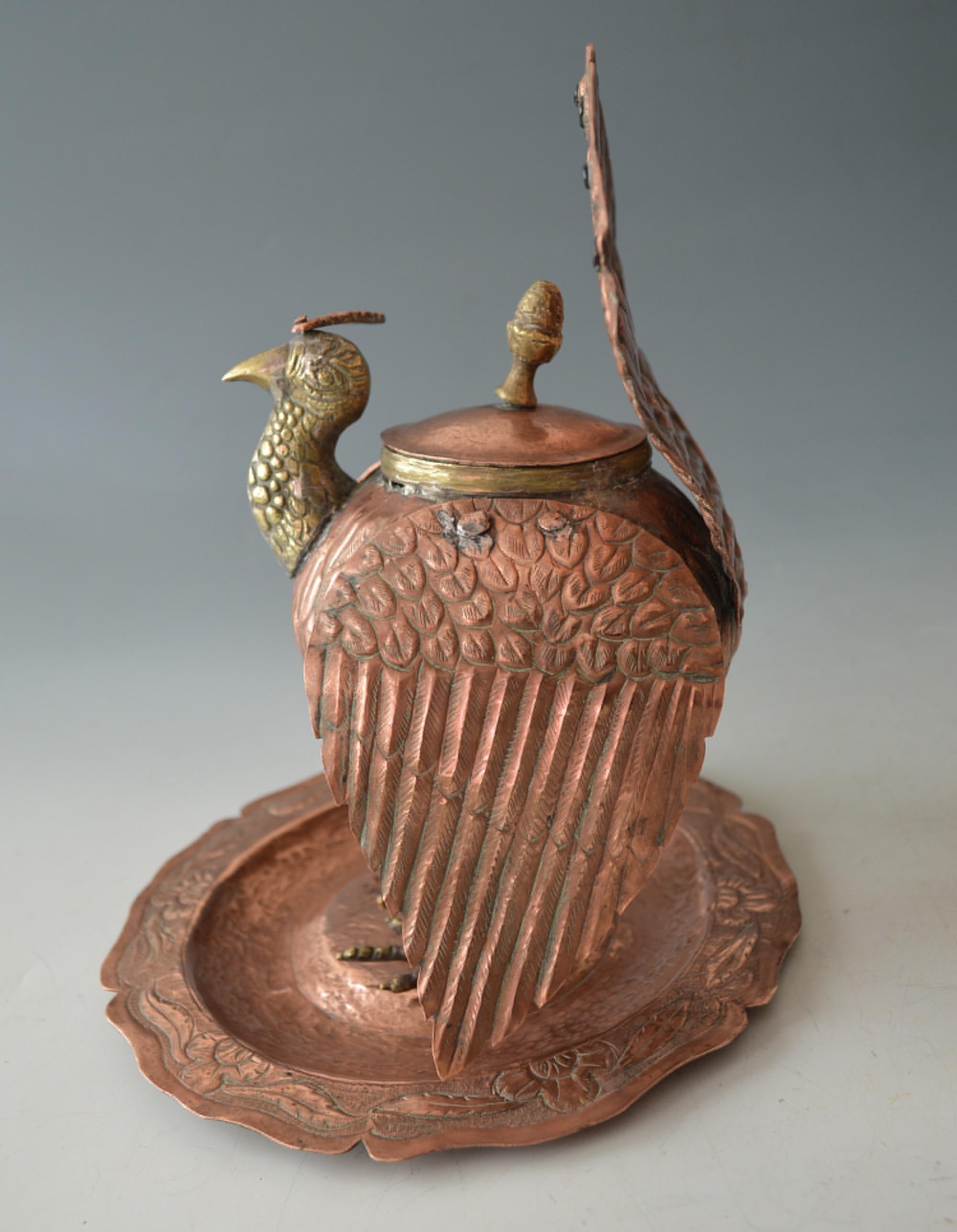 Peruvian Antique South American Colonial Copper Brass Turkey Censer Latin Americana Peru For Sale