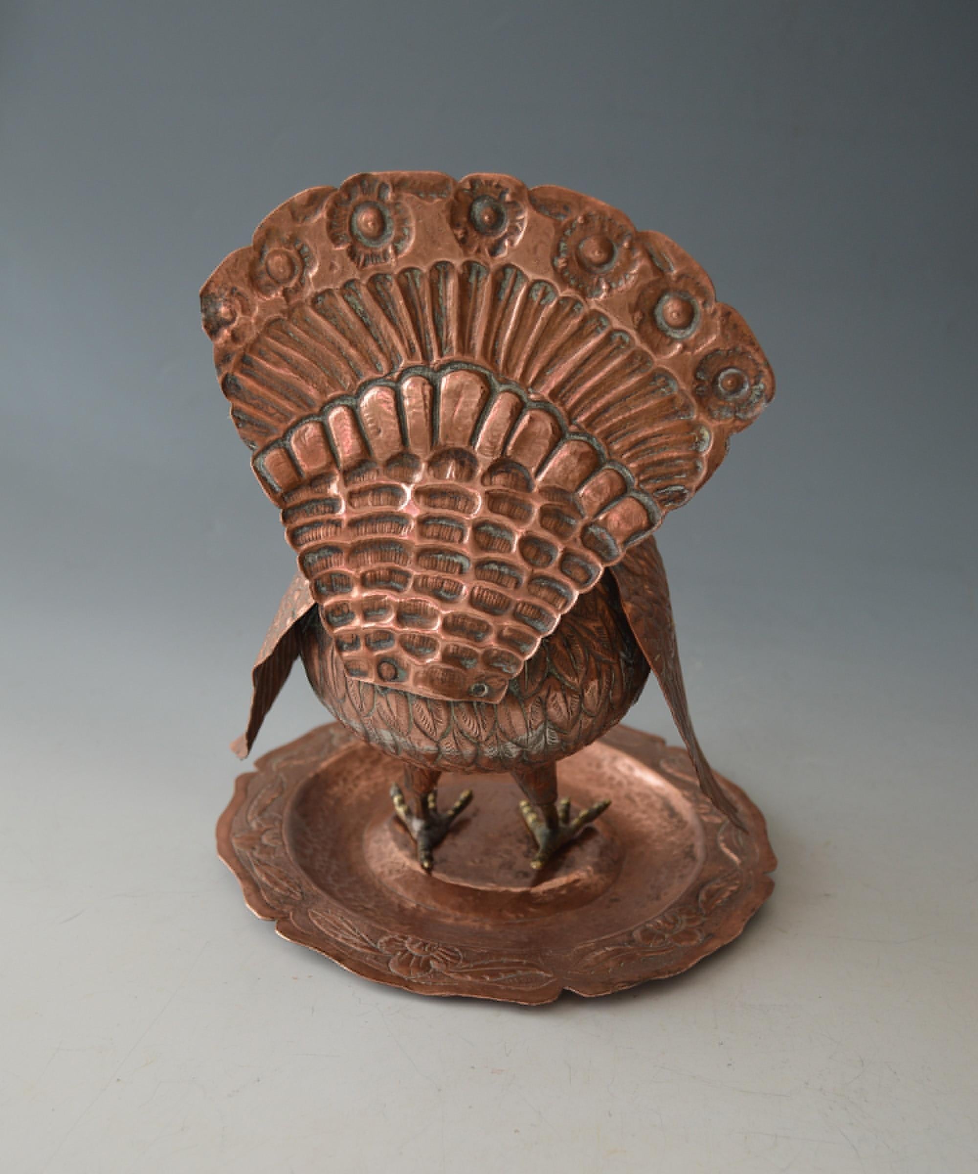 Hand-Crafted Antique South American Colonial Copper Brass Turkey Censer Latin Americana Peru For Sale