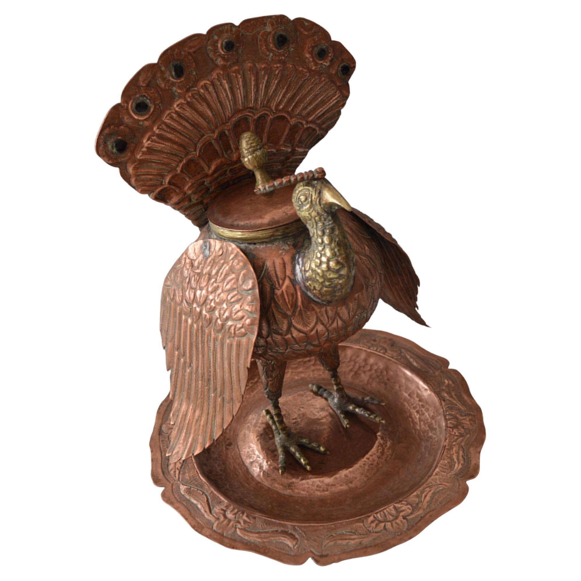 Antique South American Colonial Copper Brass Turkey Censer Latin Americana Peru For Sale