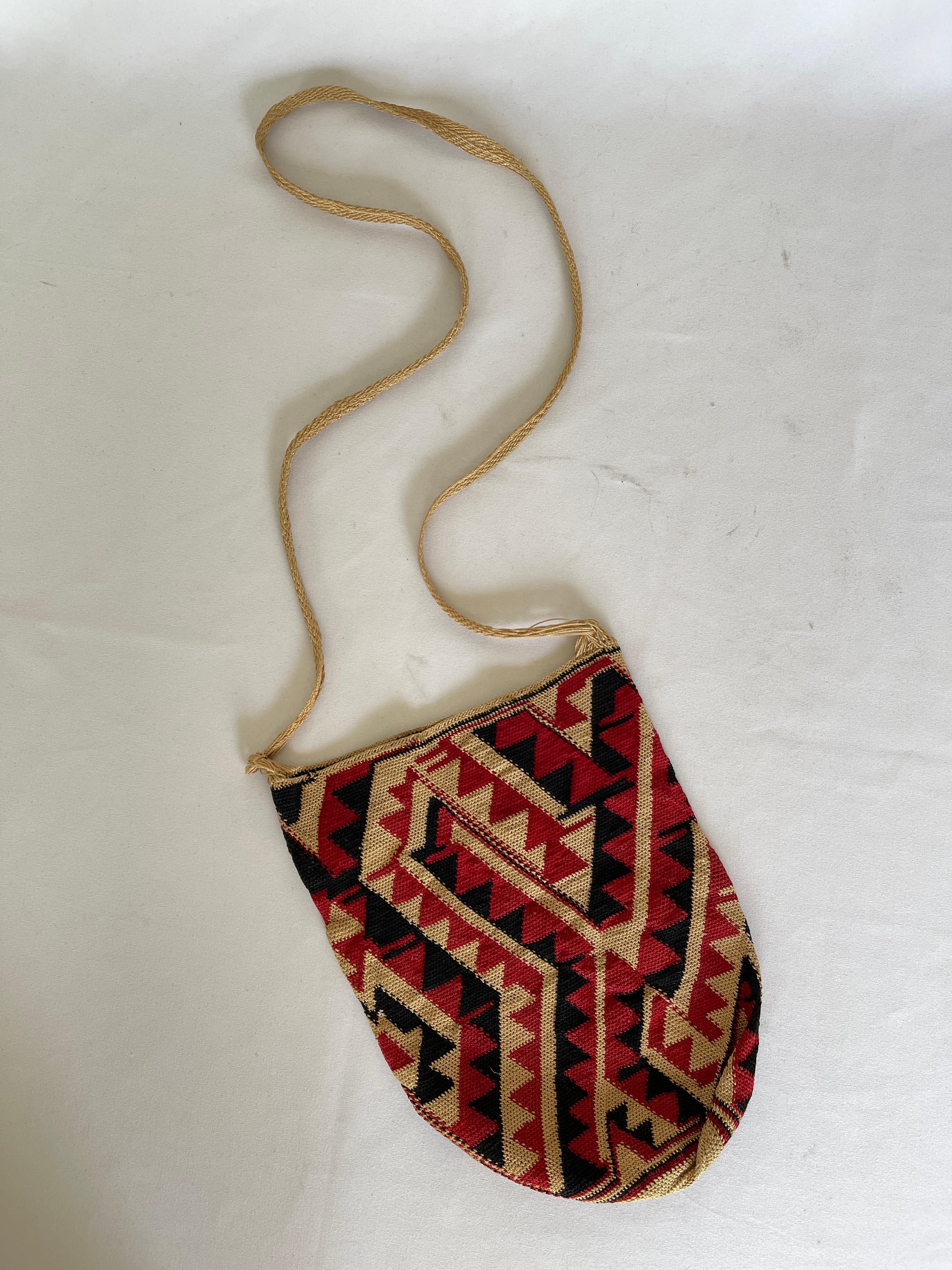 Antique South American Native Hand Woven Geometric Design Sling Bag For Sale 6