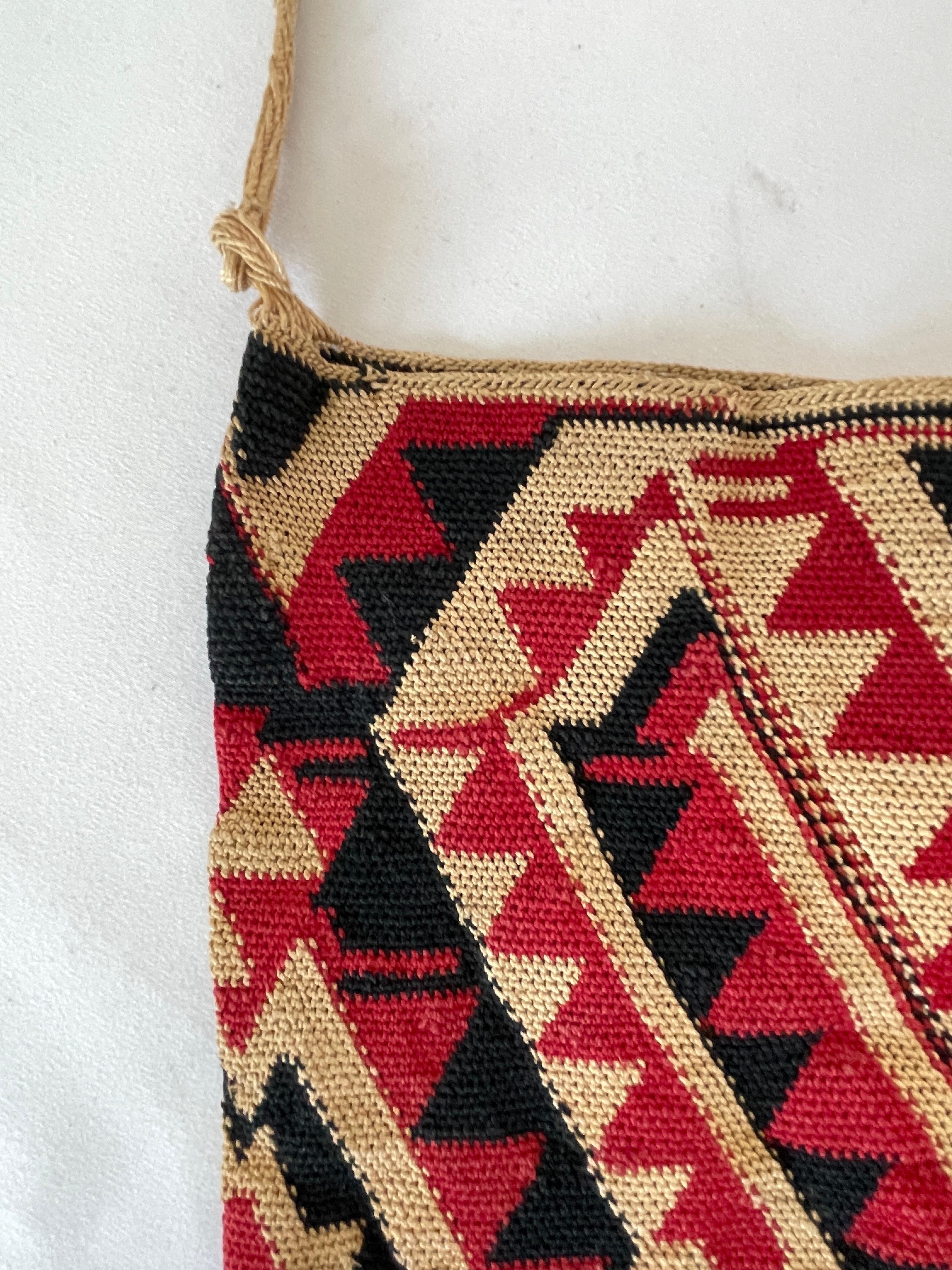 Hand-Woven Antique South American Native Hand Woven Geometric Design Sling Bag For Sale