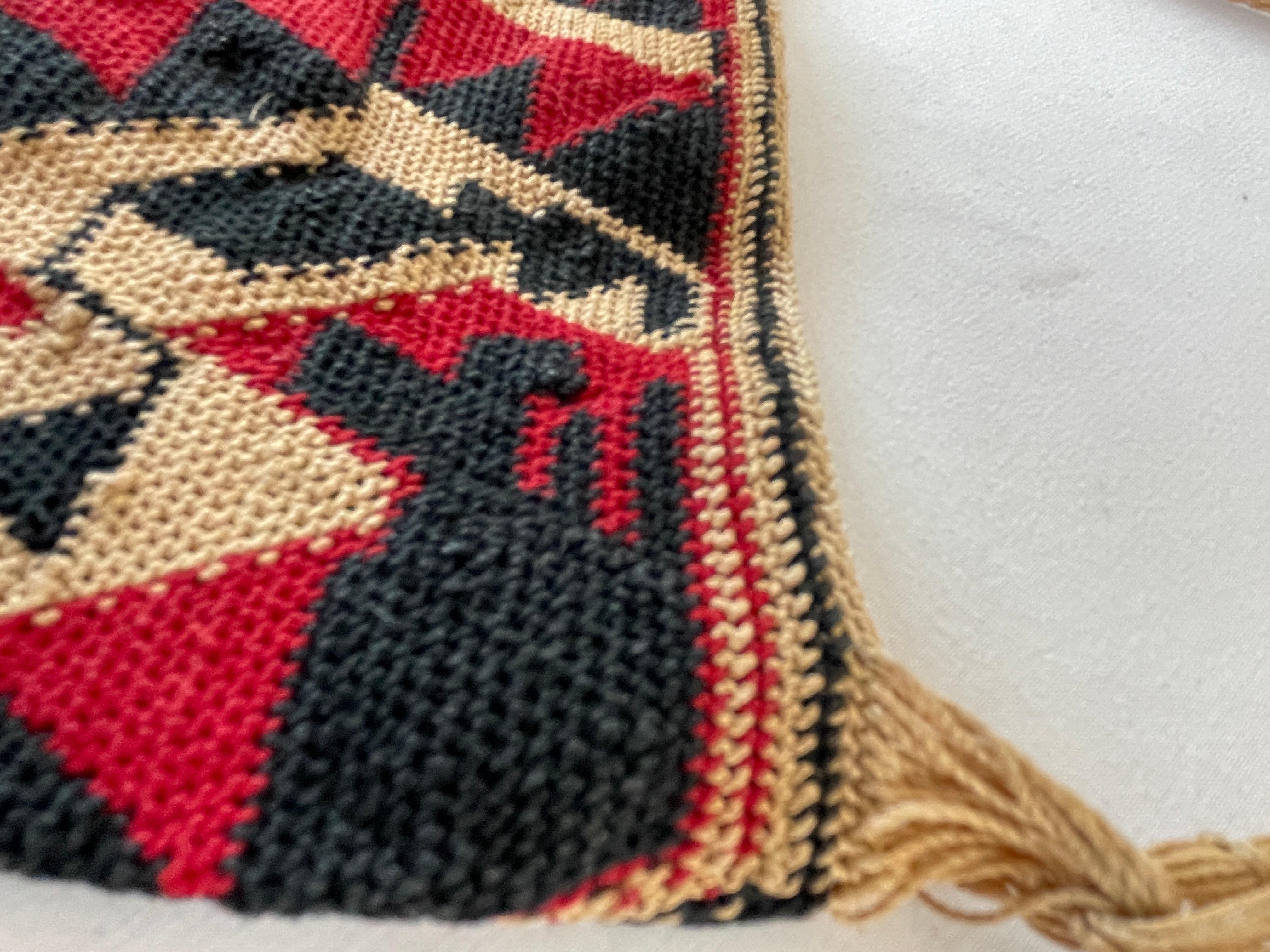 Natural Fiber Antique South American Native Hand Woven Geometric Design Sling Bag For Sale